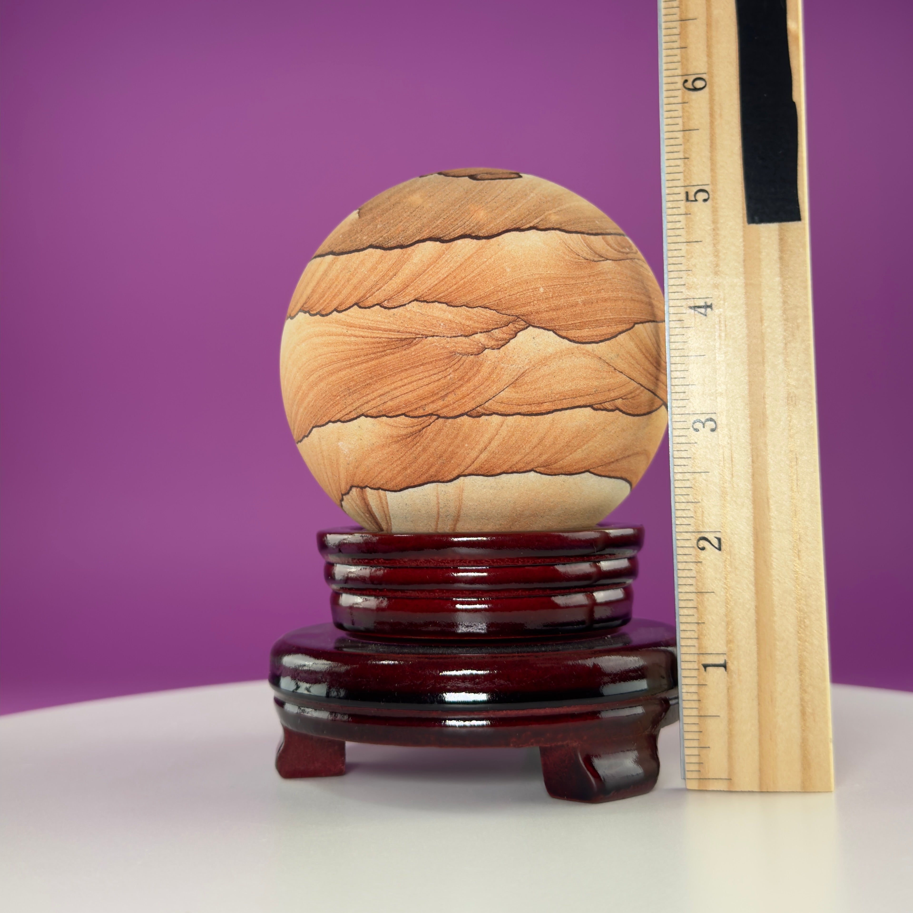 Sandstone Sphere 949g with Spinning Wood Stand – Large Collector Display