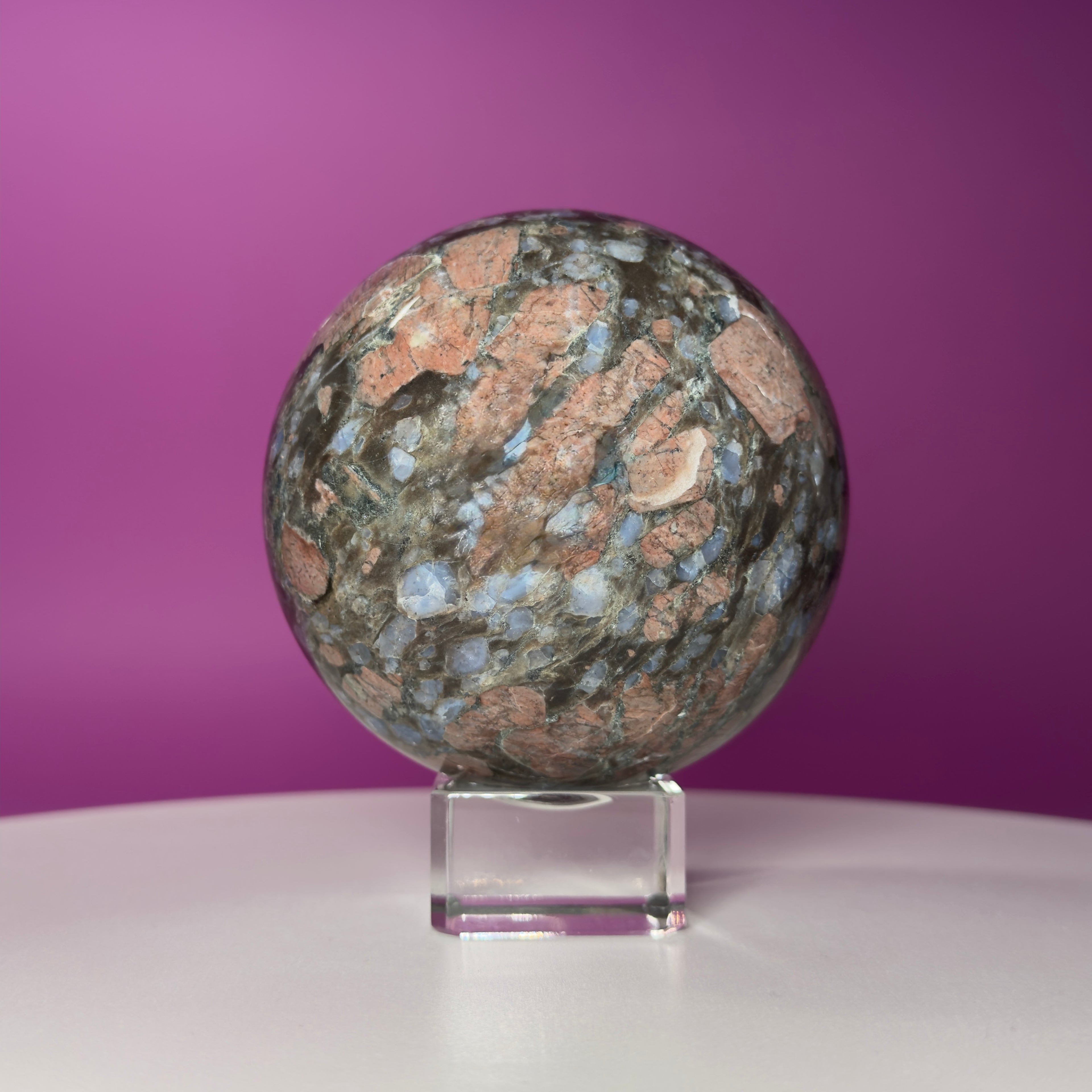 Rhyolite Sphere on Glass Stand | Large Statement Crystal Sphere for Grounding & Balance