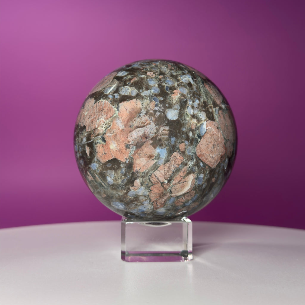 Rhyolite Sphere on Glass Stand | Large Statement Crystal Sphere for Grounding & Balance