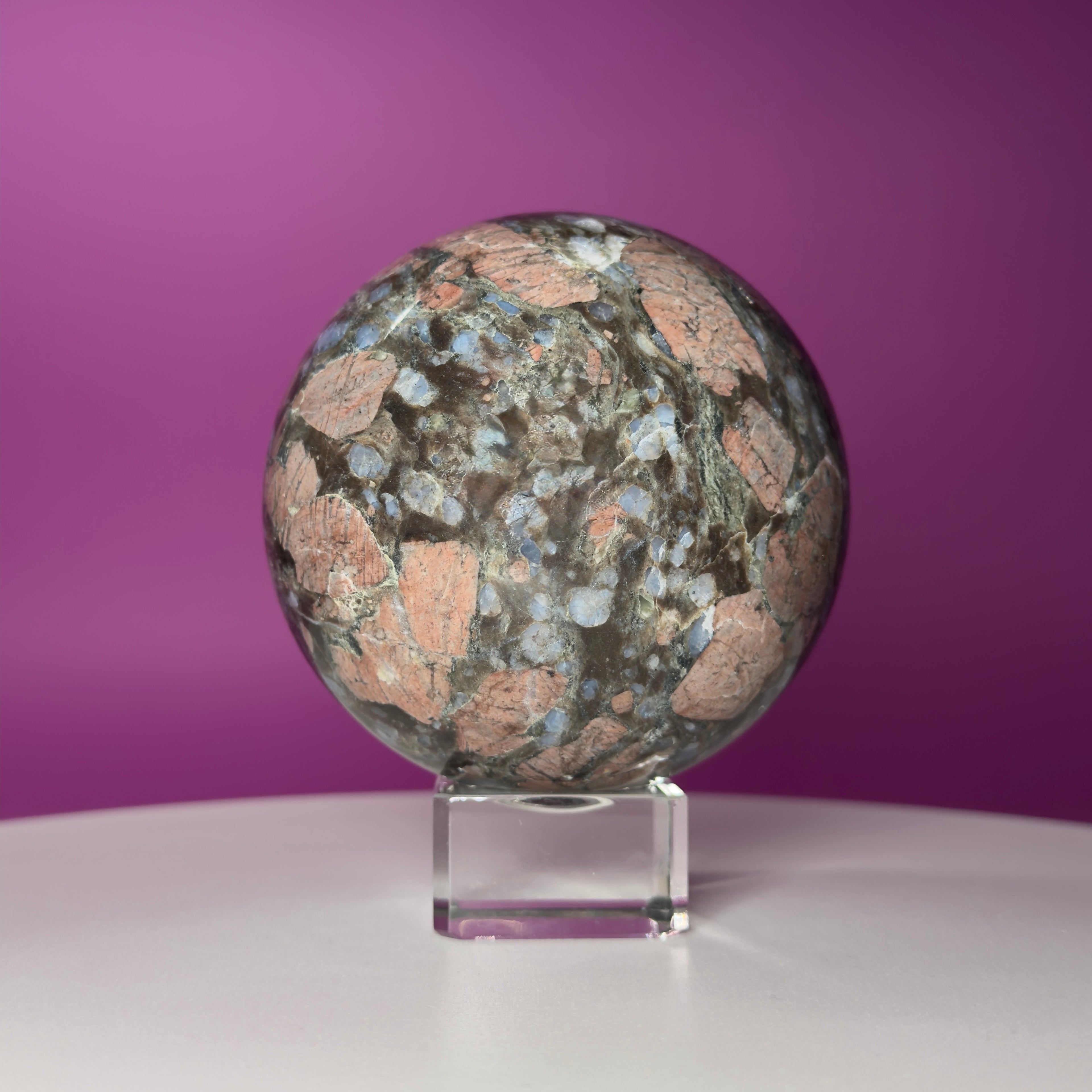 Rhyolite Sphere on Glass Stand | Large Statement Crystal Sphere for Grounding & Balance
