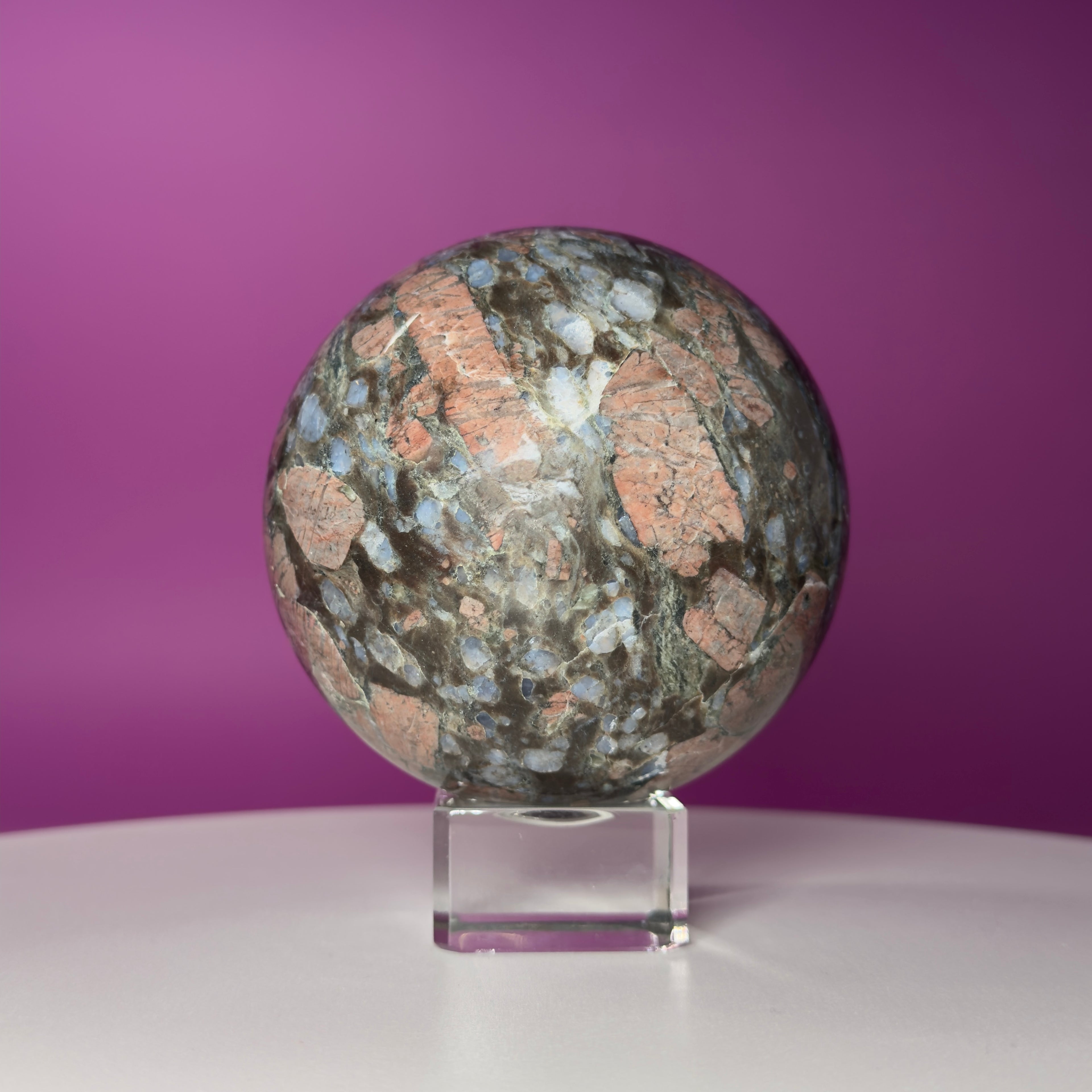 Rhyolite Sphere on Glass Stand | Large Statement Crystal Sphere for Grounding & Balance