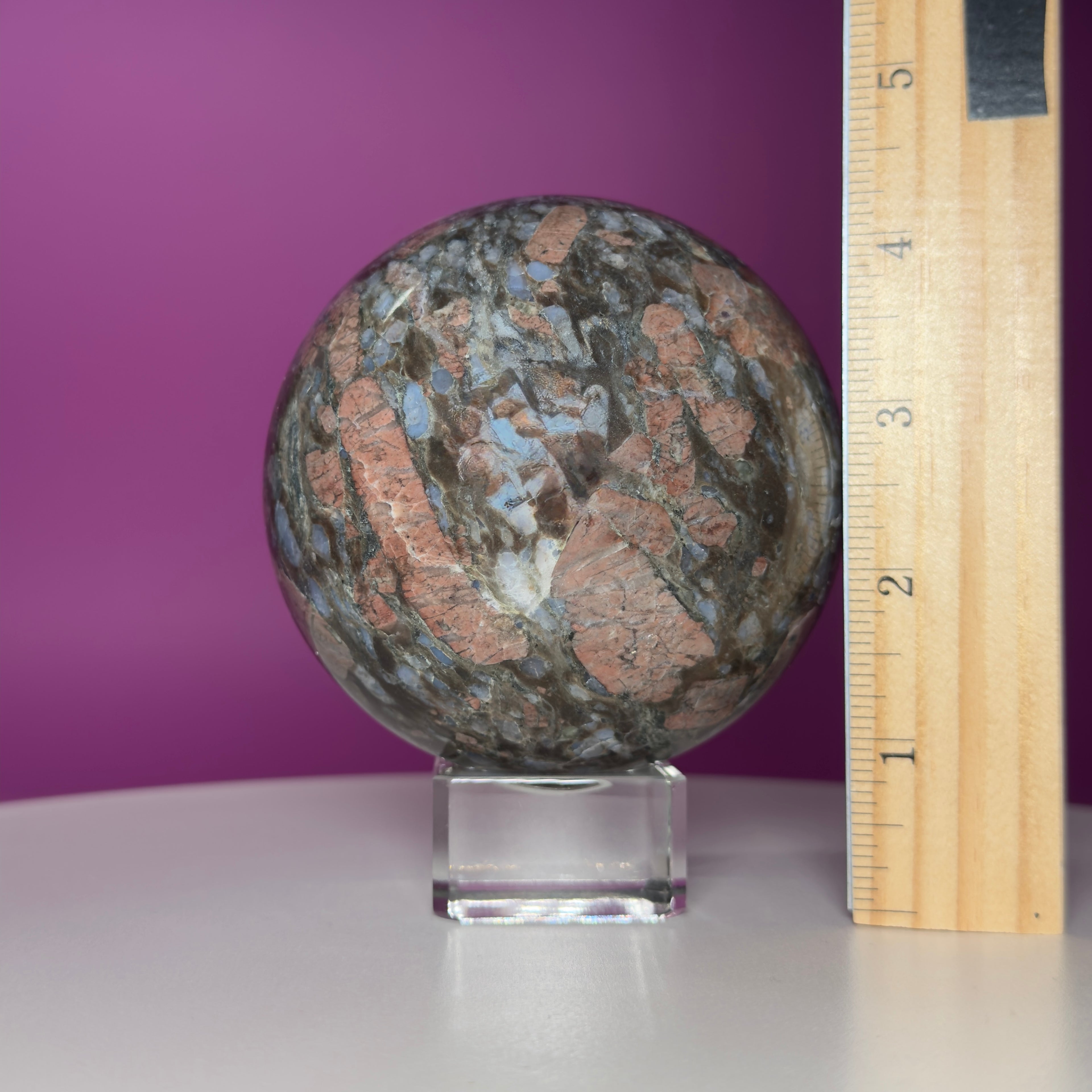 Rhyolite Sphere on Glass Stand | Large Statement Crystal Sphere for Grounding & Balance