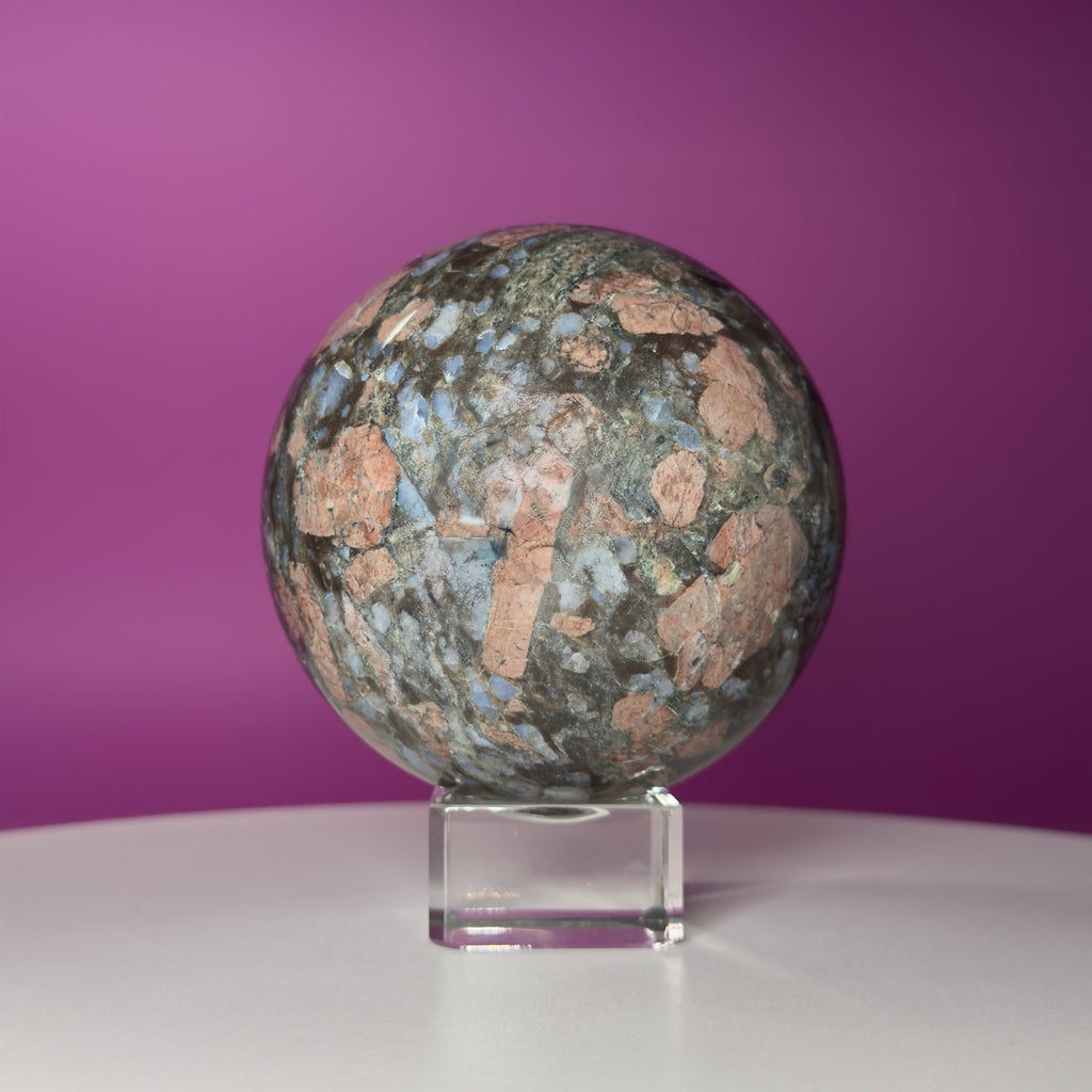 Rhyolite Sphere on Glass Stand | Large Statement Crystal Sphere for Grounding & Balance