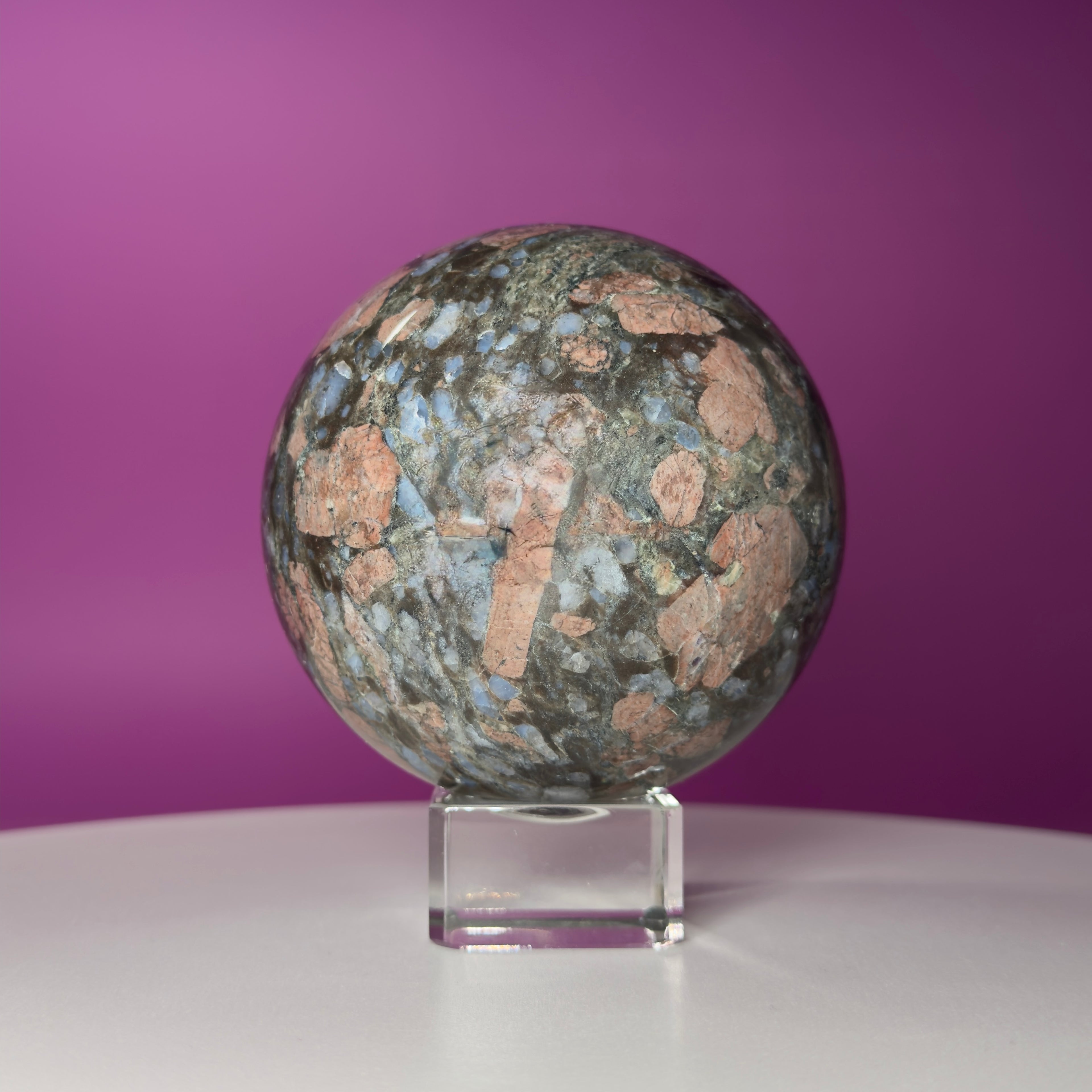Rhyolite Sphere on Glass Stand | Large Statement Crystal Sphere for Grounding & Balance