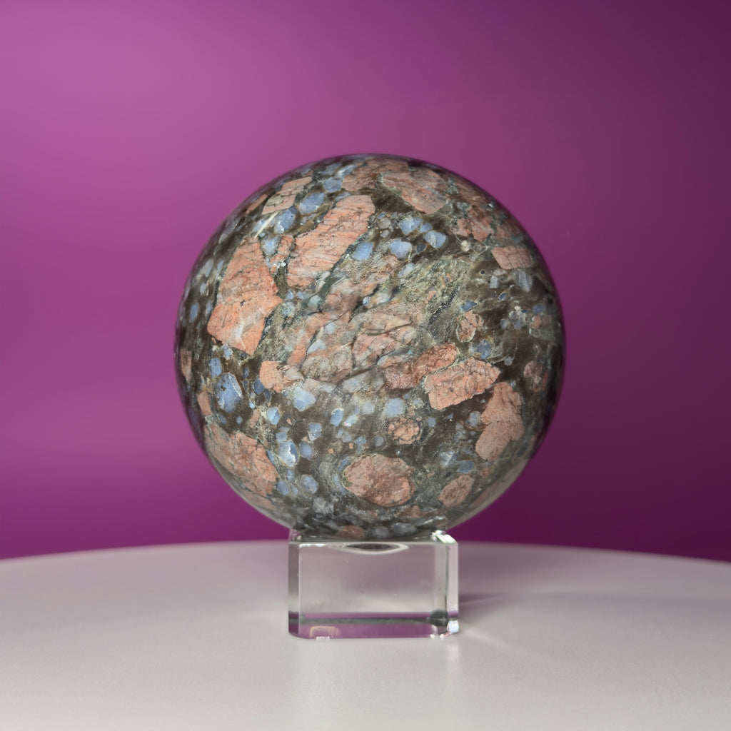 Rhyolite Sphere on Glass Stand | Large Statement Crystal Sphere for Grounding & Balance