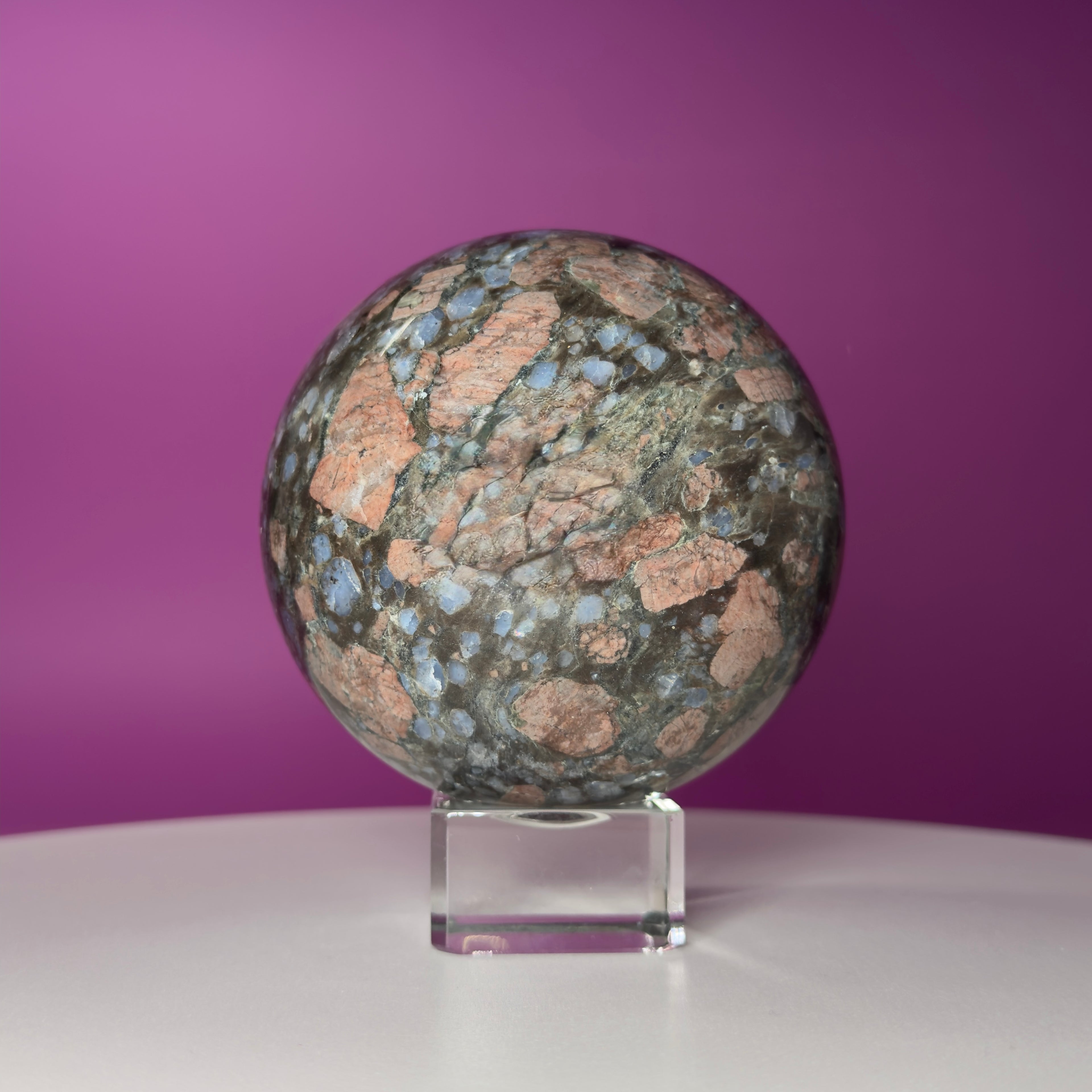 Rhyolite Sphere on Glass Stand | Large Statement Crystal Sphere for Grounding & Balance