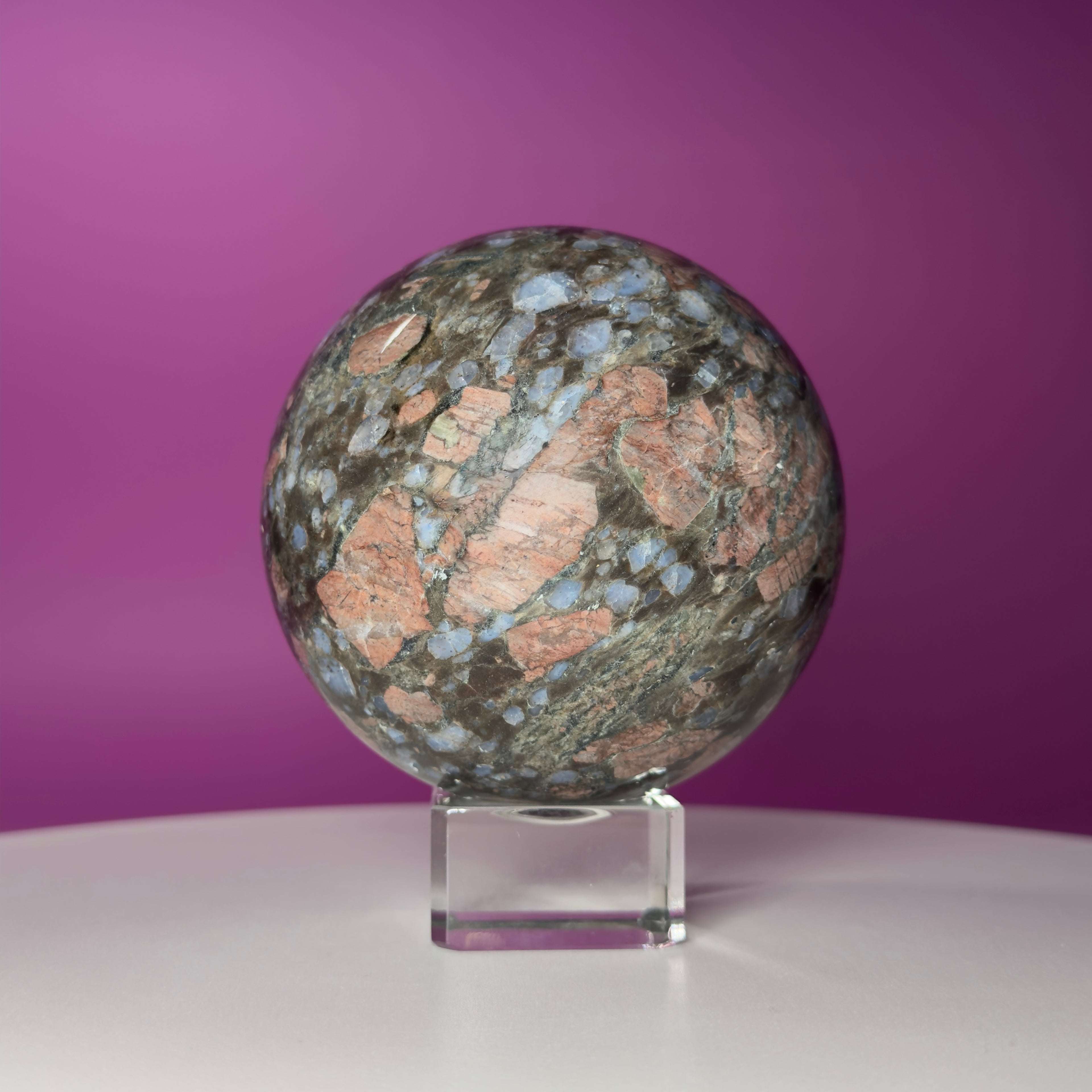 Rhyolite Sphere on Glass Stand | Large Statement Crystal Sphere for Grounding & Balance