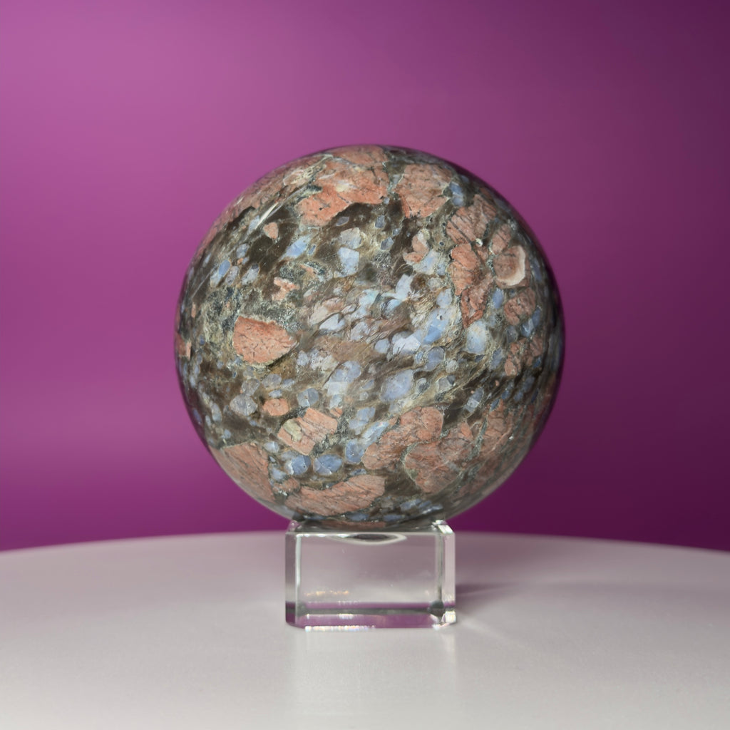 Rhyolite Sphere on Glass Stand | Large Statement Crystal Sphere for Grounding & Balance