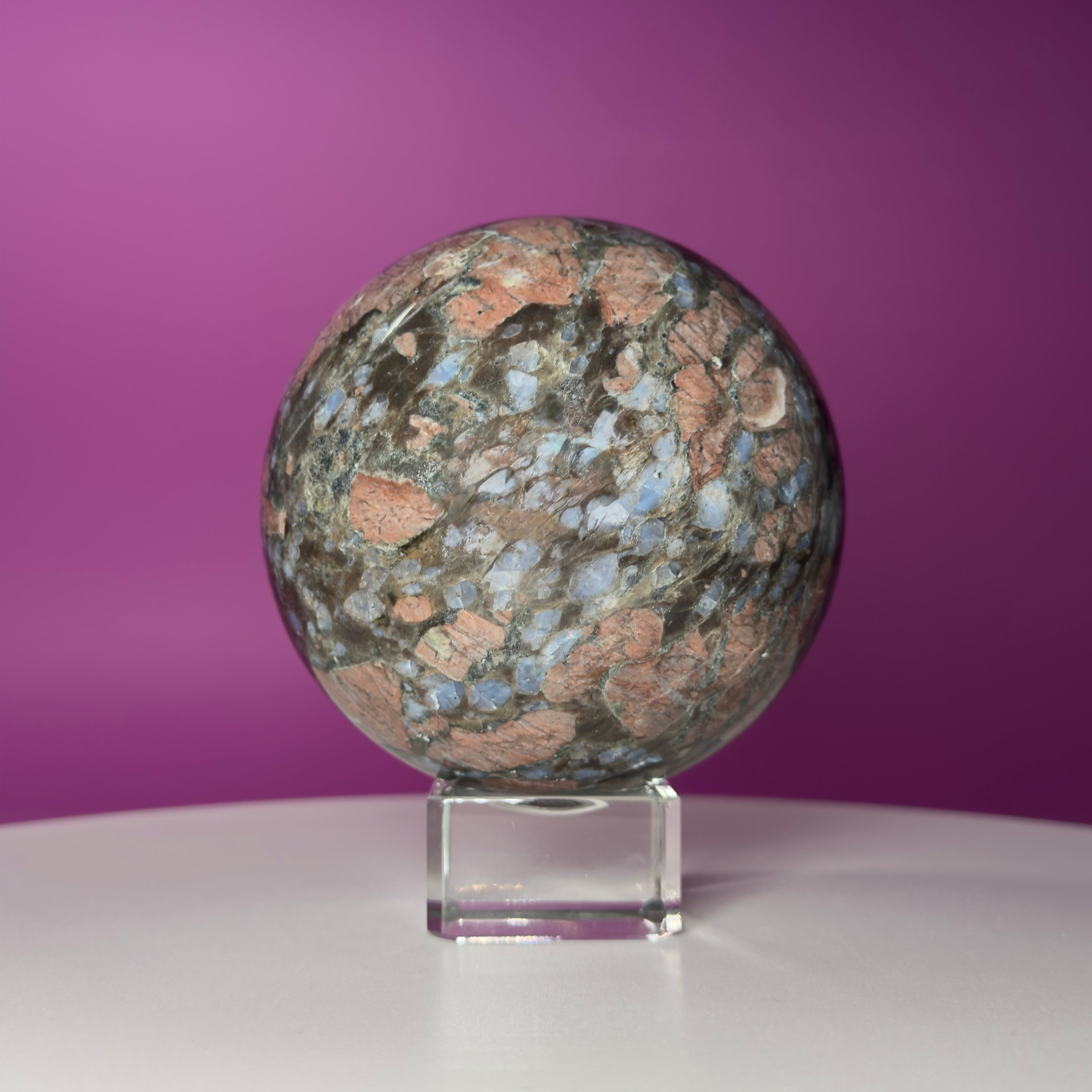 Rhyolite Sphere on Glass Stand | Large Statement Crystal Sphere for Grounding & Balance
