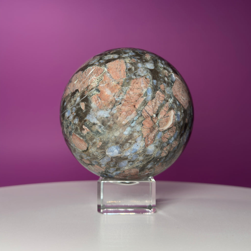 Rhyolite Sphere on Glass Stand | Large Statement Crystal Sphere for Grounding & Balance
