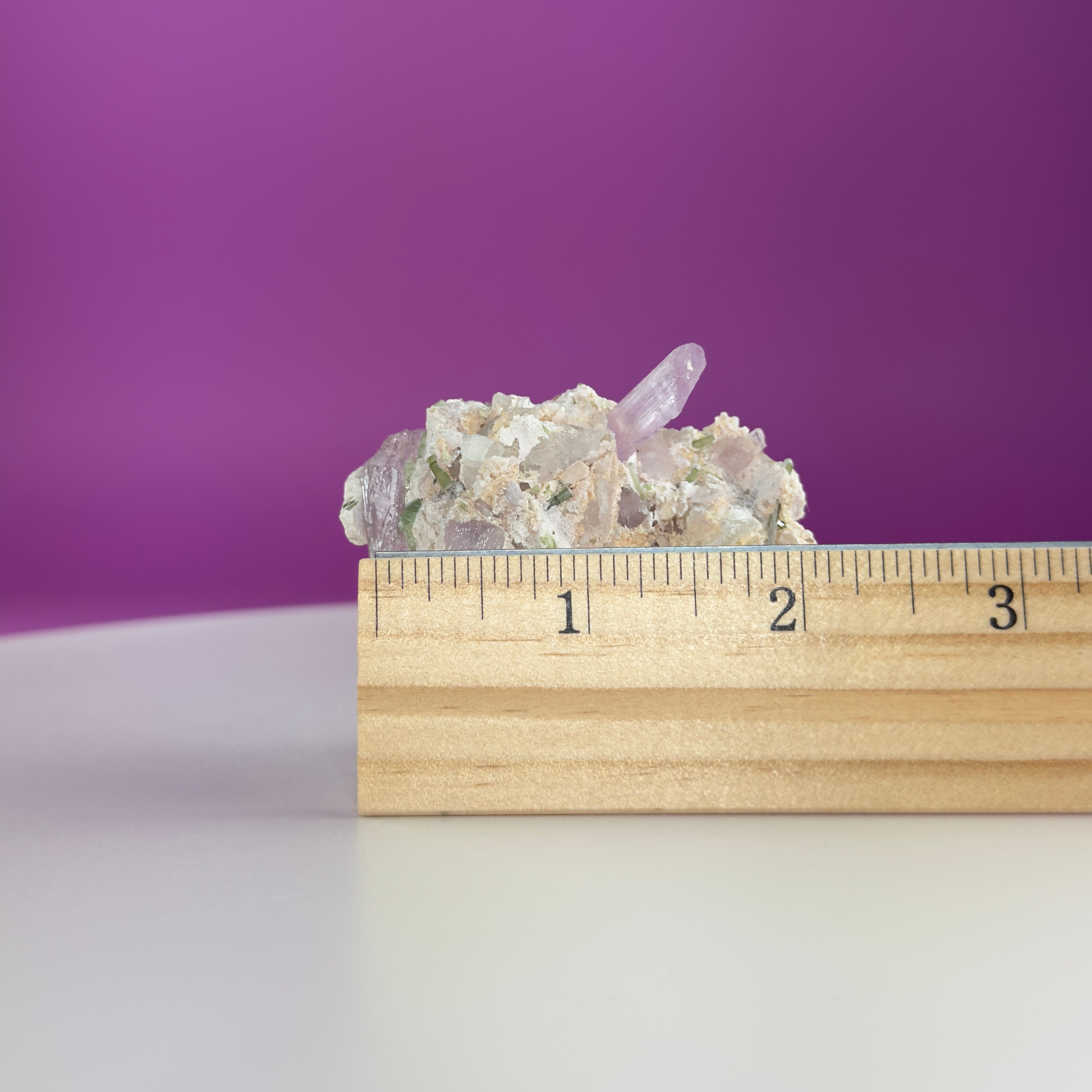 Kunzite with Green Tourmaline in Quartz Specimen with Stand | Collector Crystal Display Piece