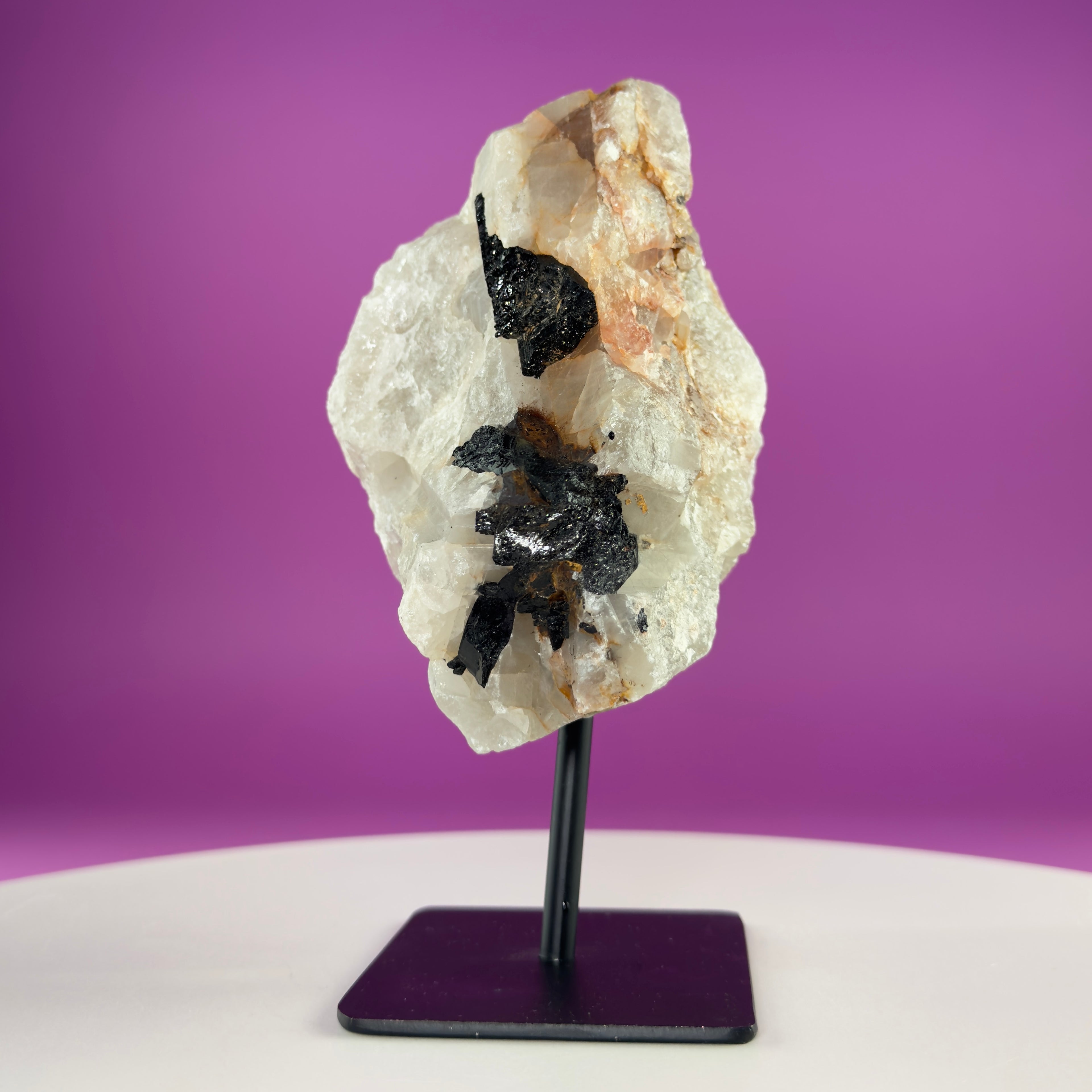 Black Tourmaline in Quartz Matrix on Stand, 1127g Akoni's Misfit Crystal
