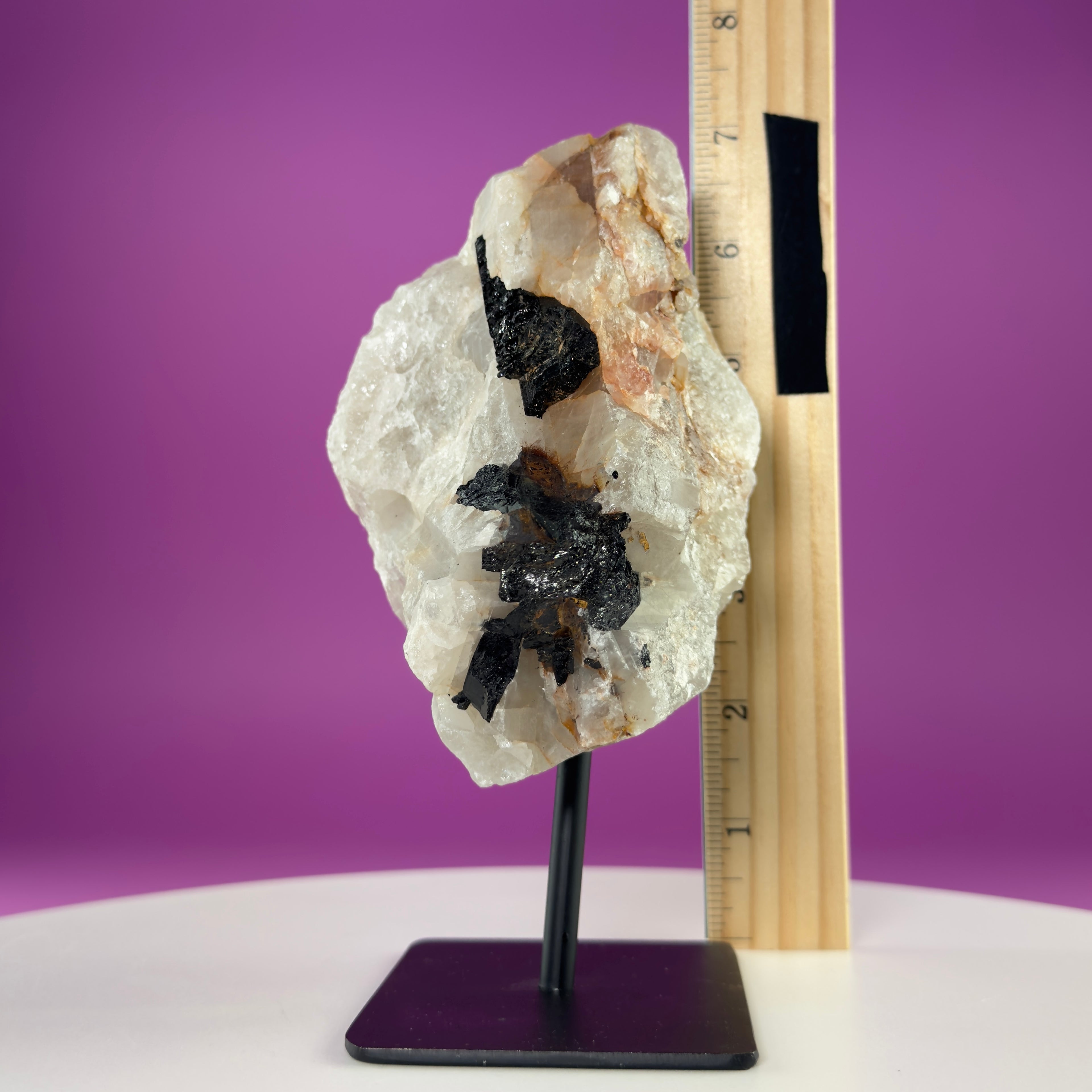 Black Tourmaline in Quartz Matrix on Stand, 1127g Akoni's Misfit Crystal