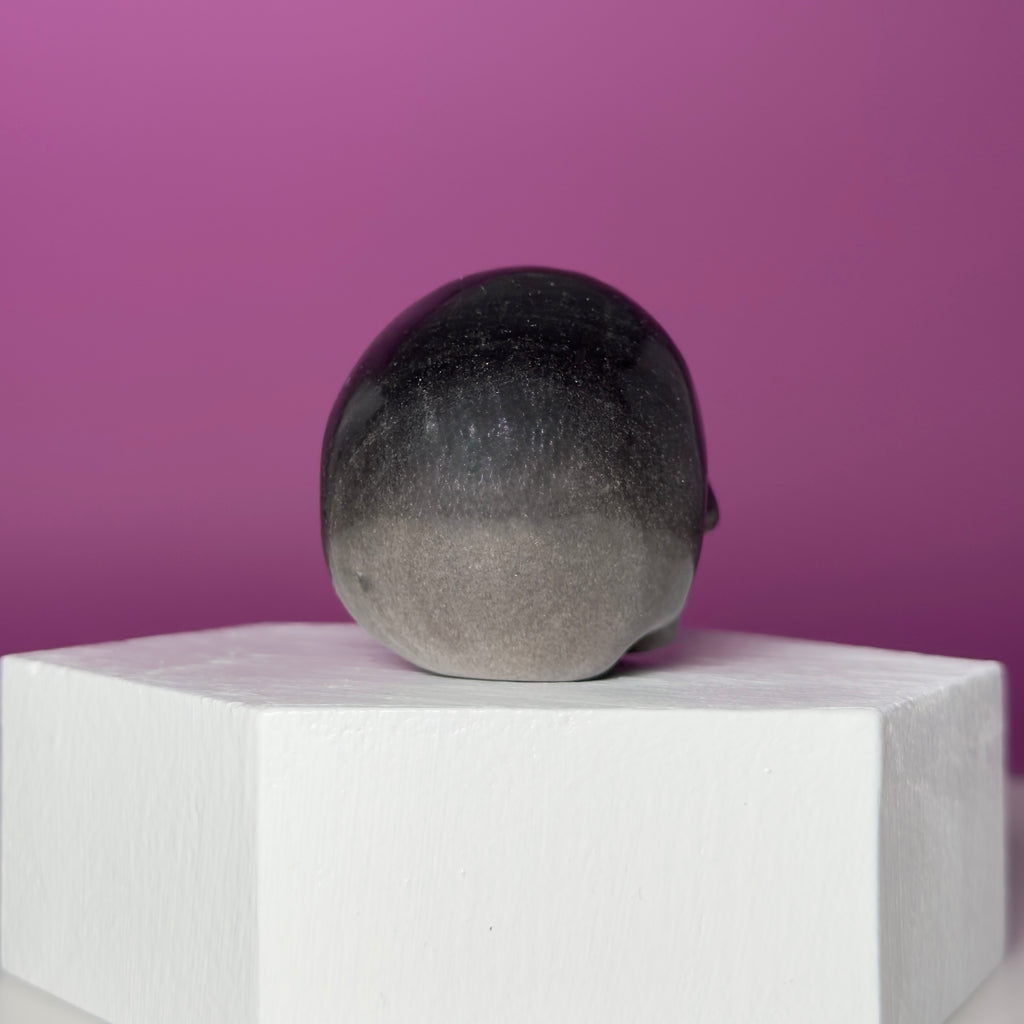 Silver Sheen Obsidian Skull Carving | Polished Crystal Skull for Protection & Grounding