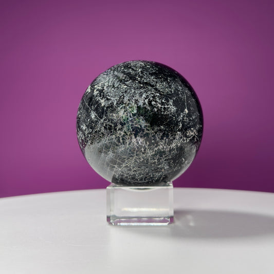 Black Tourmaline Sphere (Includes Glass Stand)