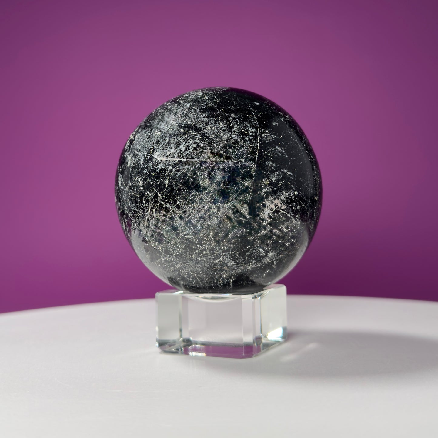 Black Tourmaline Sphere (Includes Glass Stand)