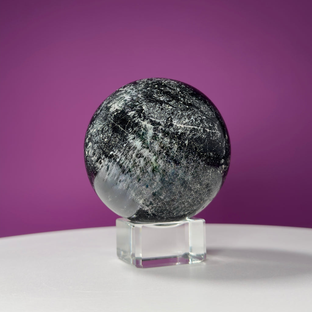 Black Tourmaline Sphere (Includes Glass Stand)