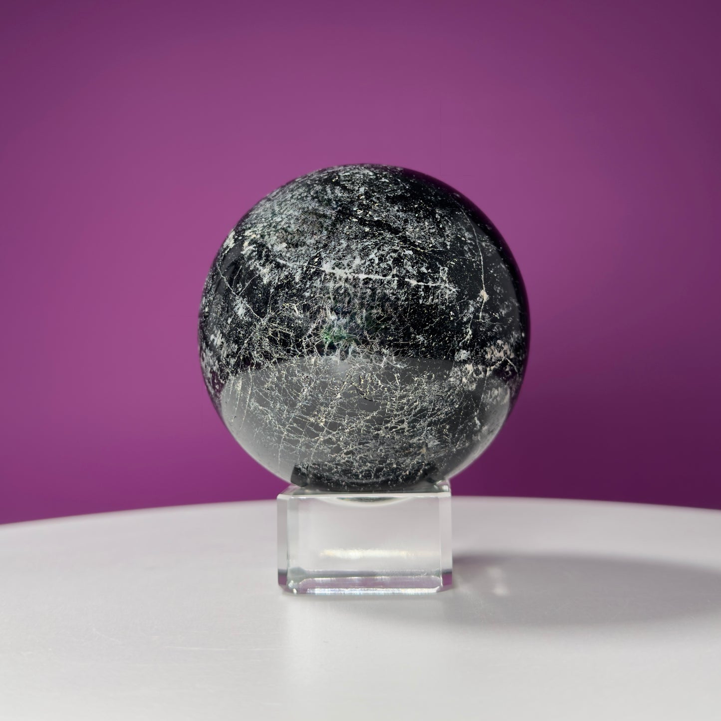 Black Tourmaline Sphere (Includes Glass Stand)