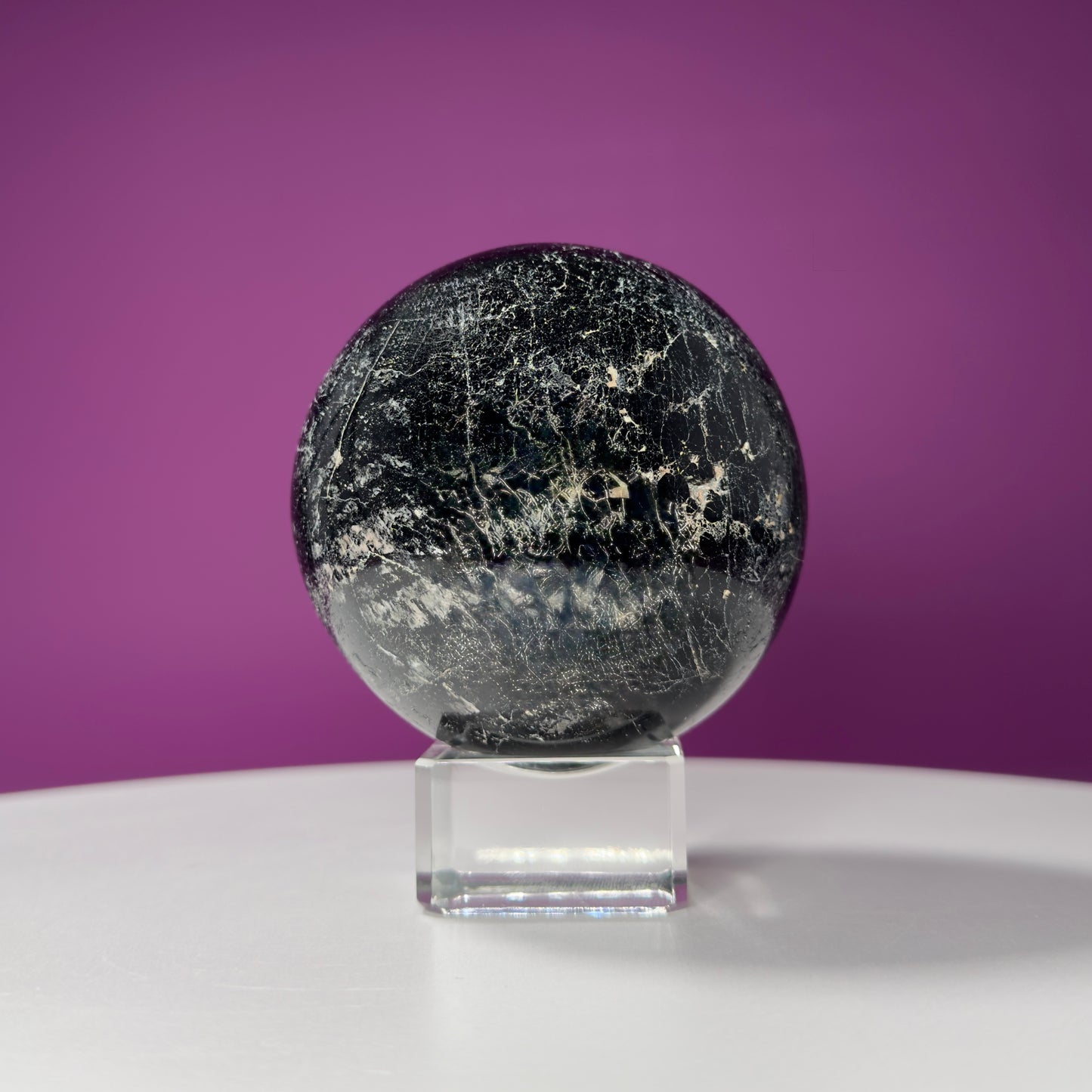 Black Tourmaline Sphere (Includes Glass Stand)