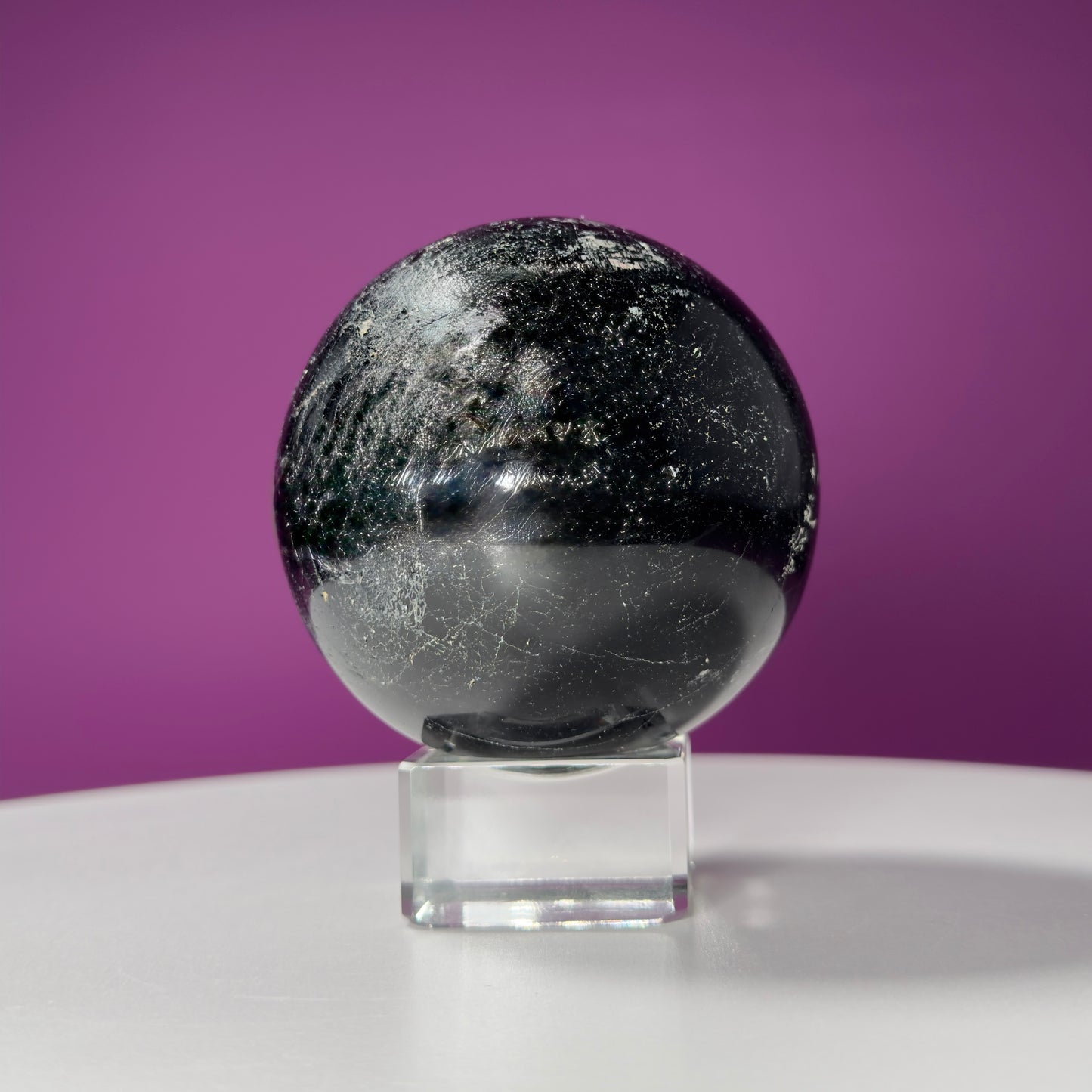 Black Tourmaline Sphere (Includes Glass Stand)
