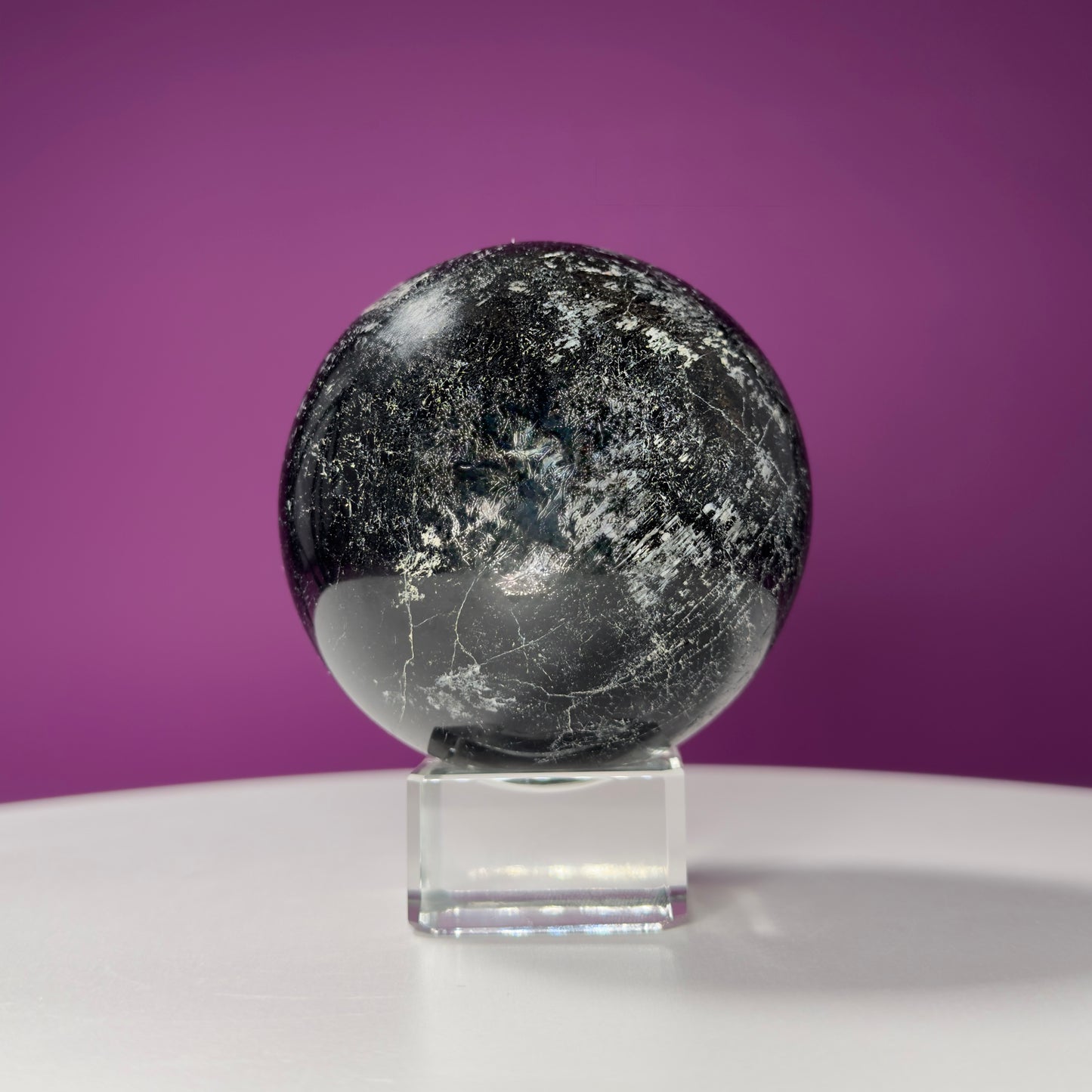 Black Tourmaline Sphere (Includes Glass Stand)