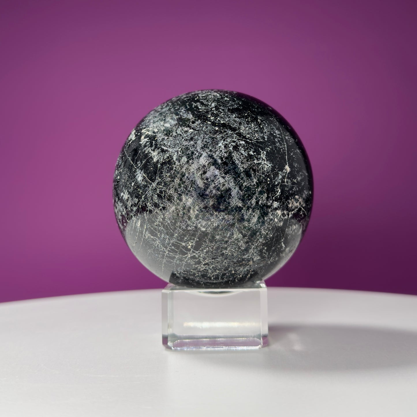 Black Tourmaline Sphere (Includes Glass Stand)