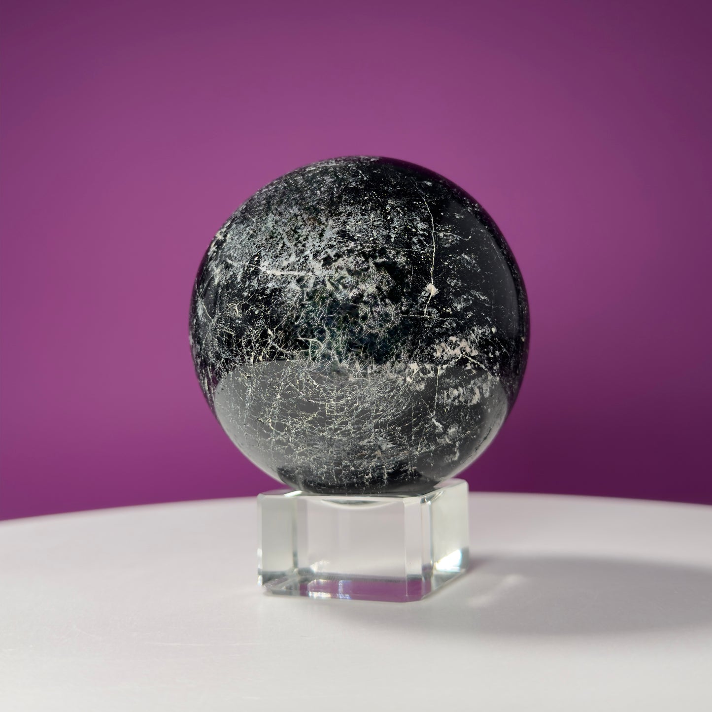 Black Tourmaline Sphere (Includes Glass Stand)