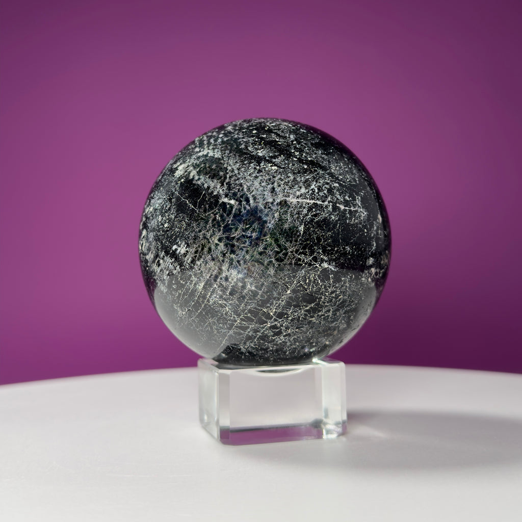 Black Tourmaline Sphere (Includes Glass Stand)