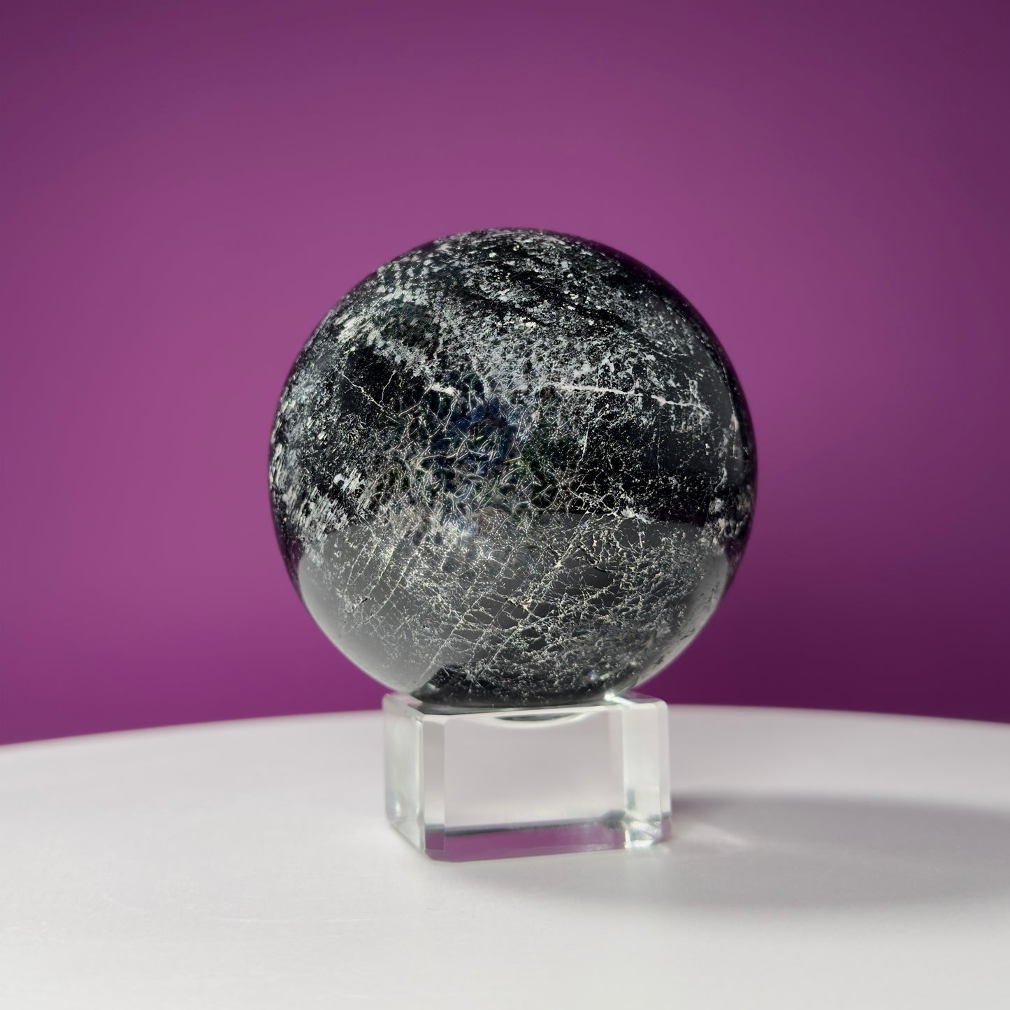 Black Tourmaline Sphere (Includes Glass Stand)
