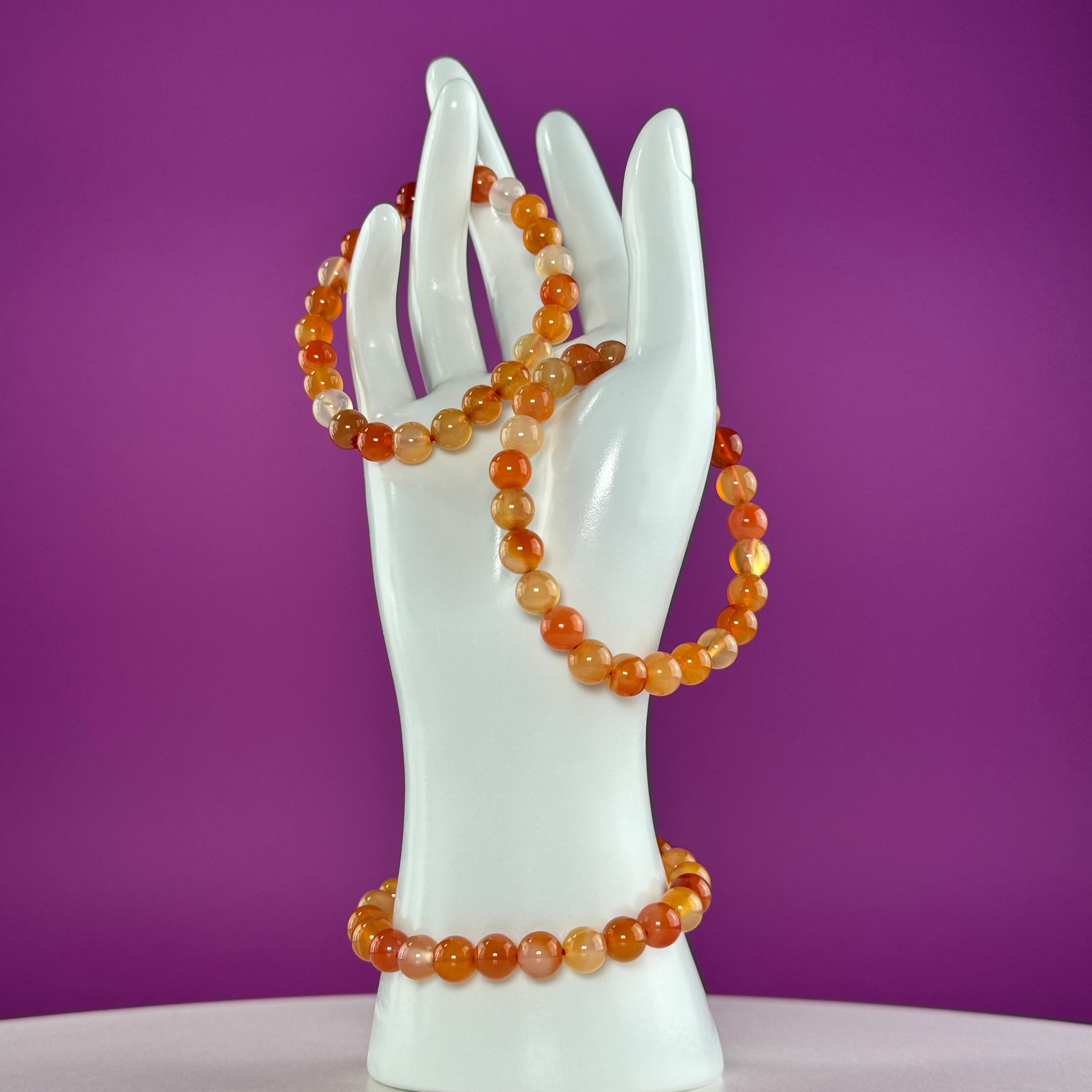 Carnelian Beaded Bracelet – 8mm Crystal Stretch Bracelet for Energy & Confidence