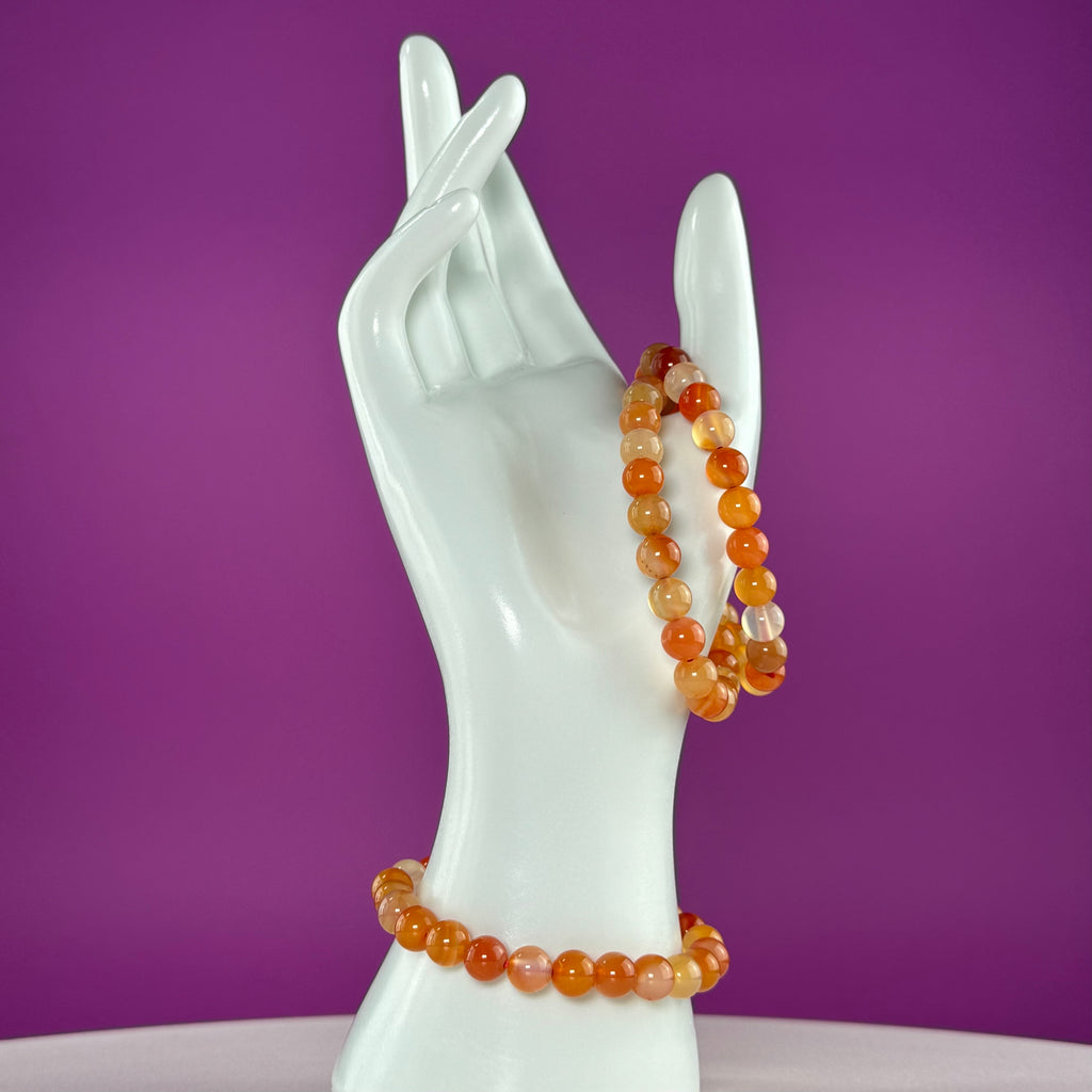 Carnelian Beaded Bracelet – 8mm Crystal Stretch Bracelet for Energy & Confidence