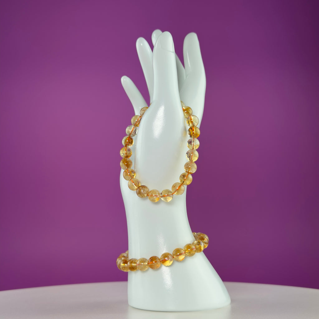 Citrine Crystal Bracelet 8mm Beads Abundance Prosperity Energy Jewelry