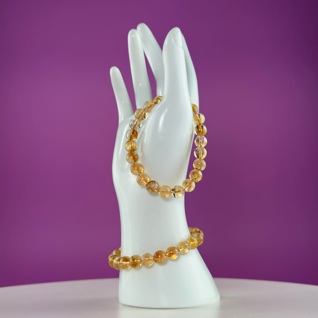 Citrine Crystal Bracelet 8mm Beads Abundance Prosperity Energy Jewelry