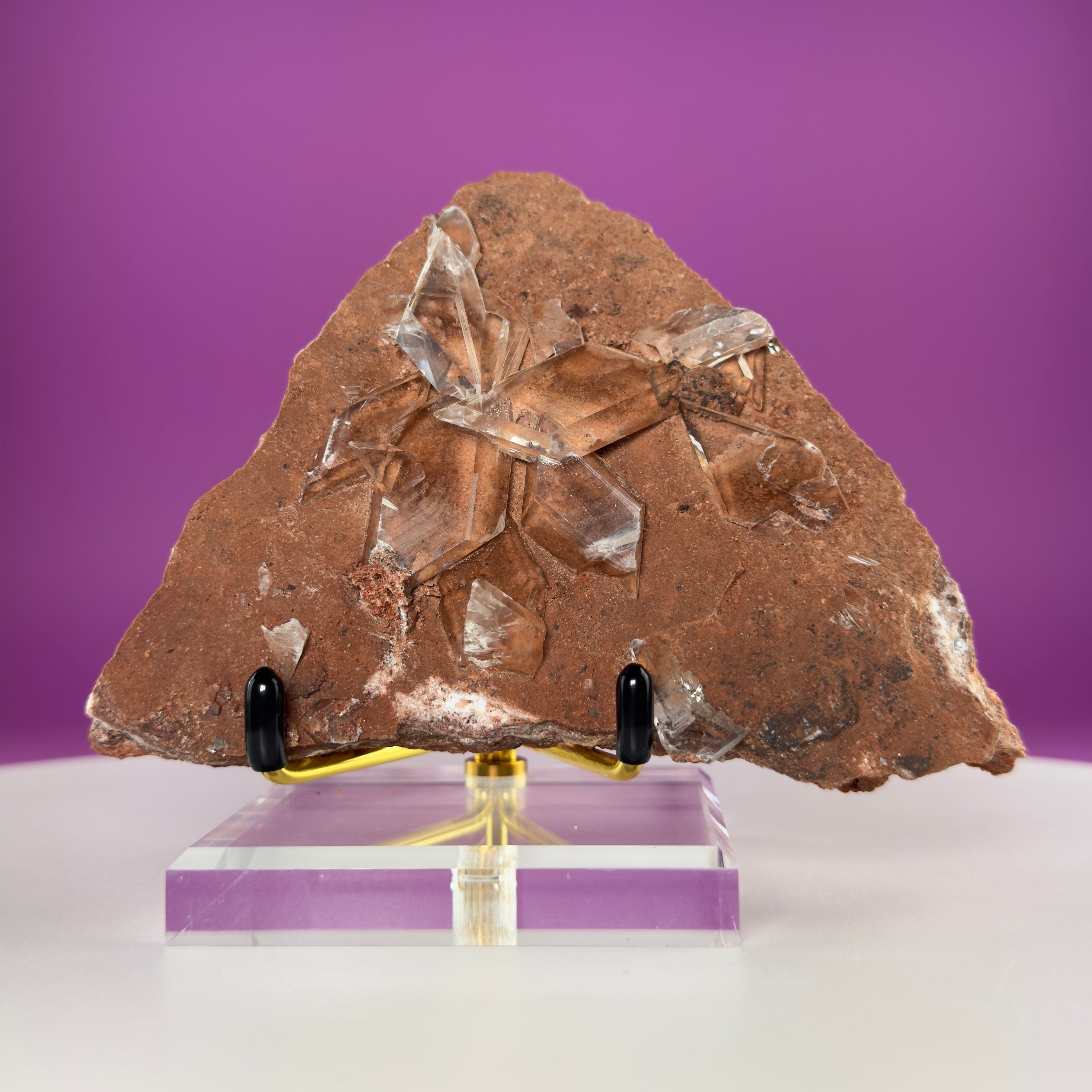 Rare Selenite on Matrix from Bermejillo, Mexico – 416g Collector Specimen with Stand