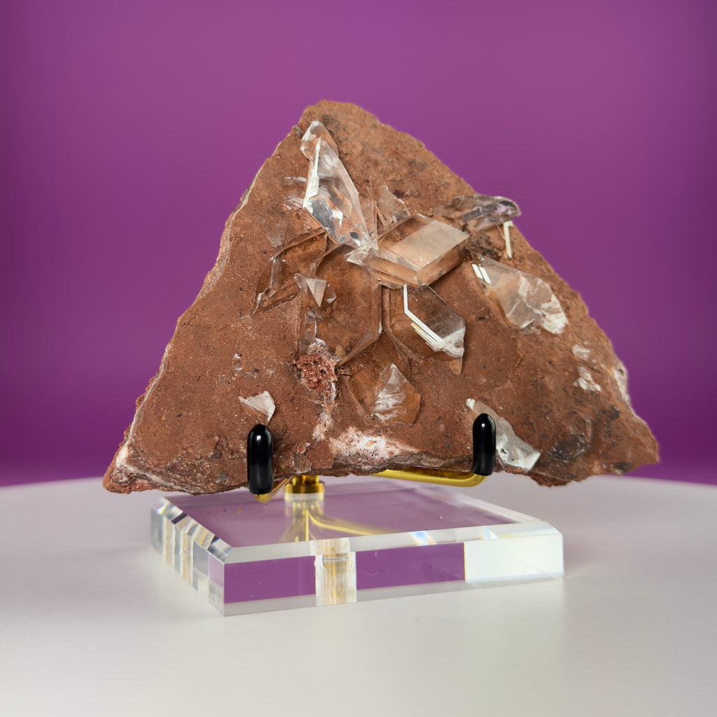 Rare Selenite on Matrix from Bermejillo, Mexico – 416g Collector Specimen with Stand