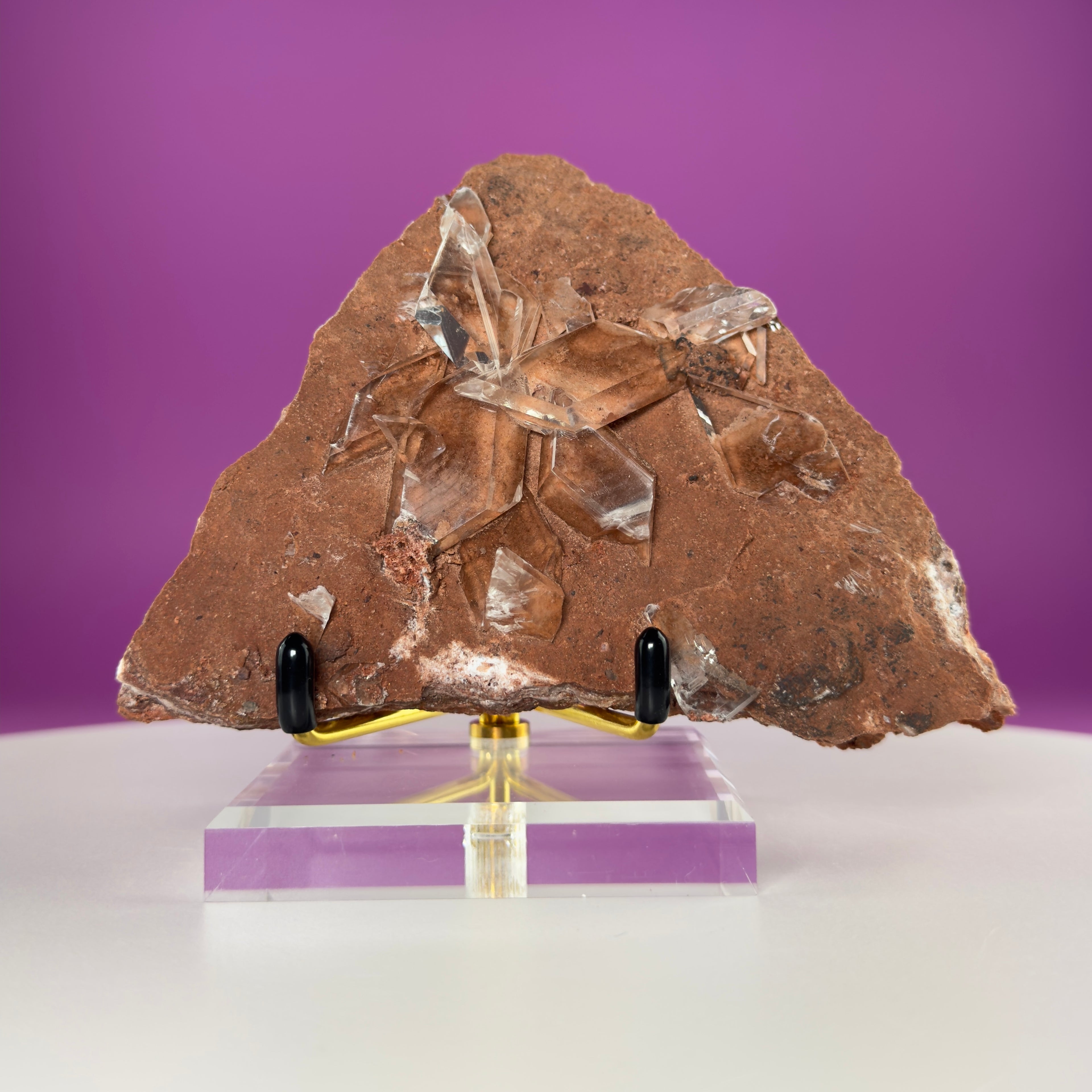 Rare Selenite on Matrix from Bermejillo, Mexico – 416g Collector Specimen with Stand