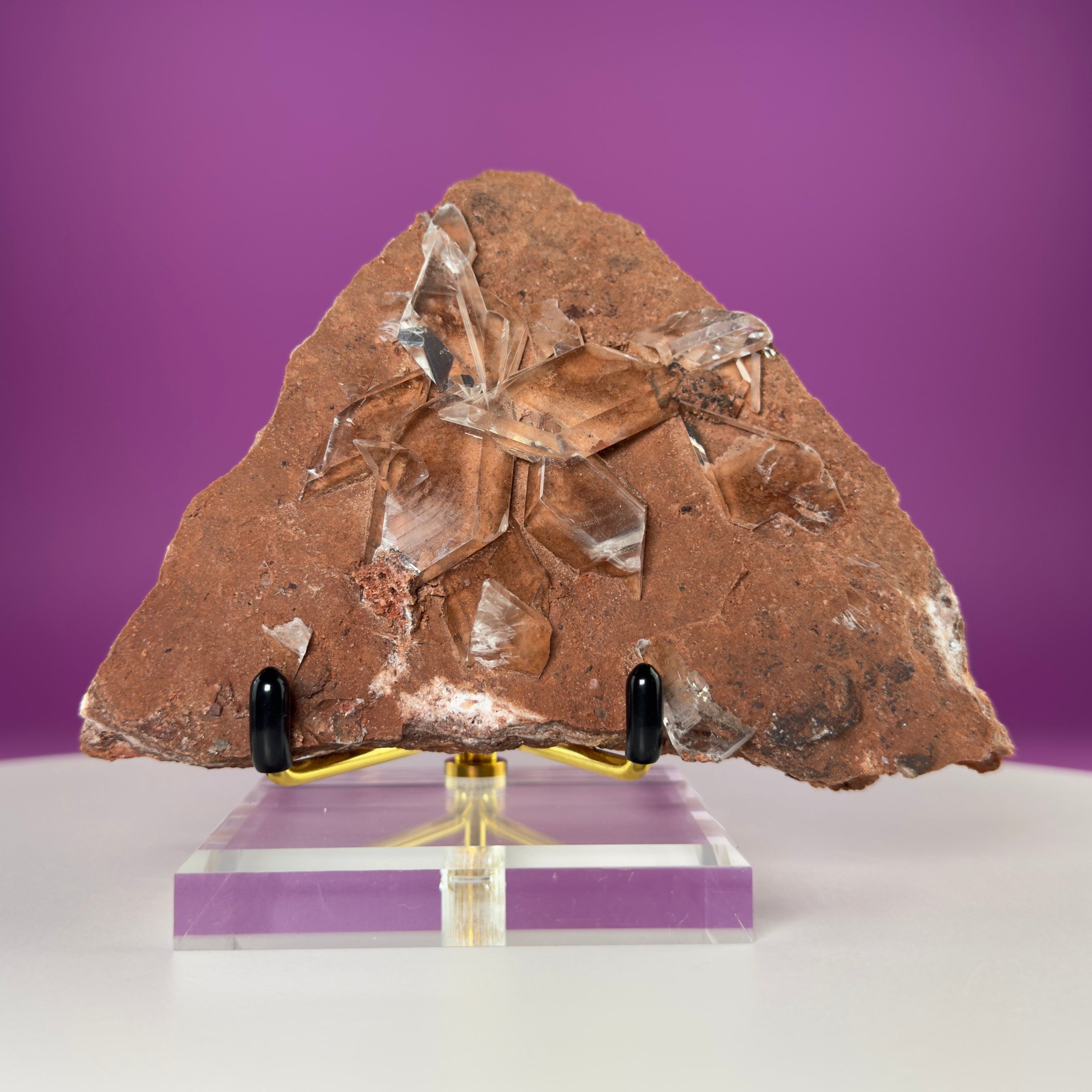 Rare Selenite on Matrix from Bermejillo, Mexico – 416g Collector Specimen with Stand