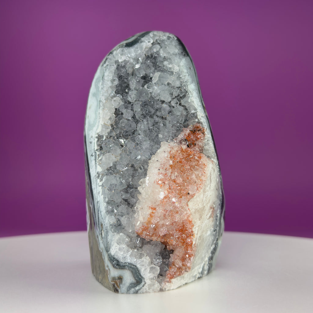 White Amethyst Druzy with Red Calcite from Uruguay – 837g Statement Crystal Specimen