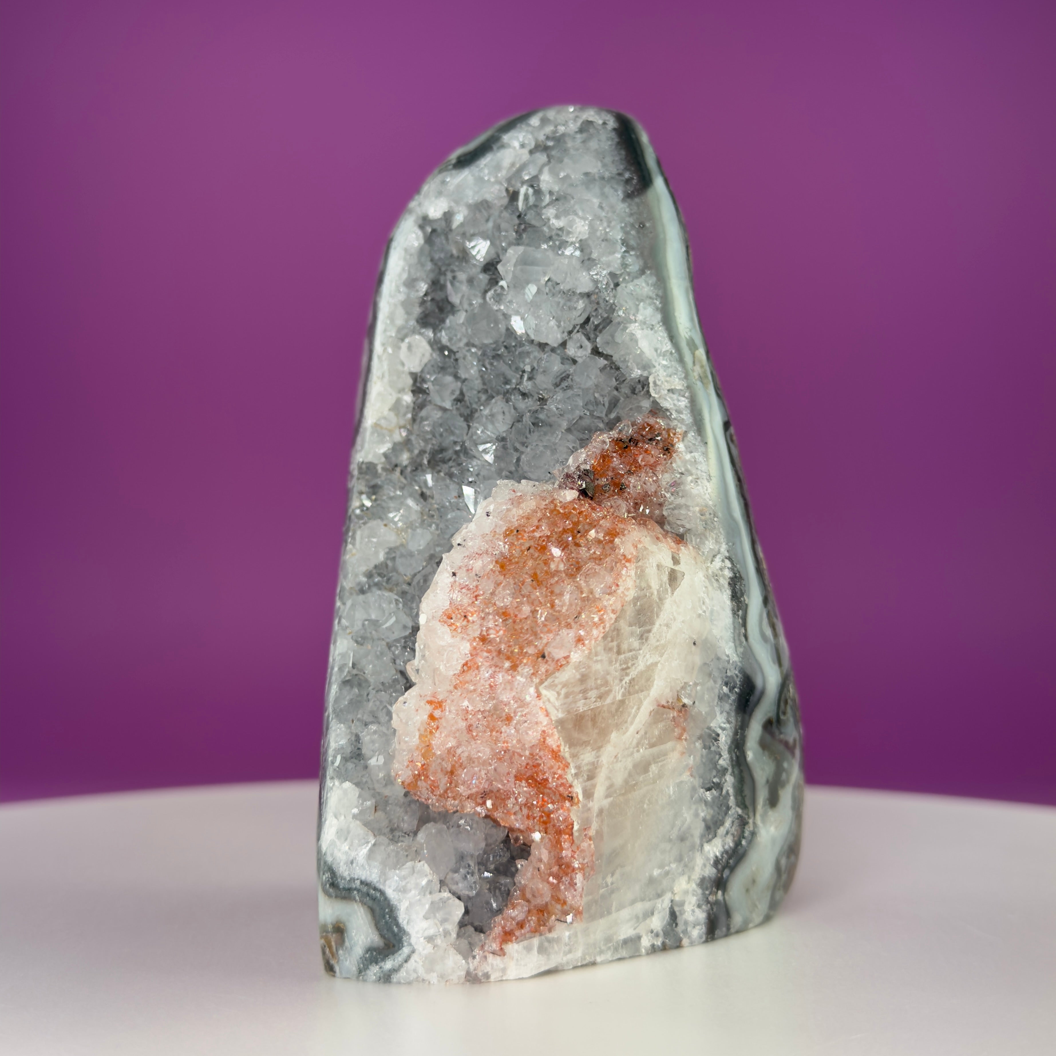 White Amethyst Druzy with Red Calcite from Uruguay – 837g Statement Crystal Specimen