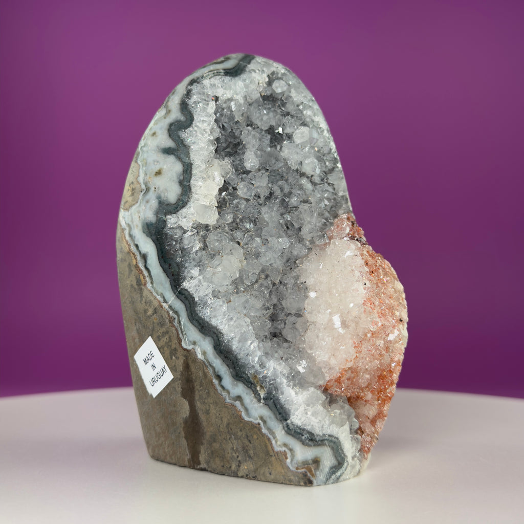 White Amethyst Druzy with Red Calcite from Uruguay – 837g Statement Crystal Specimen