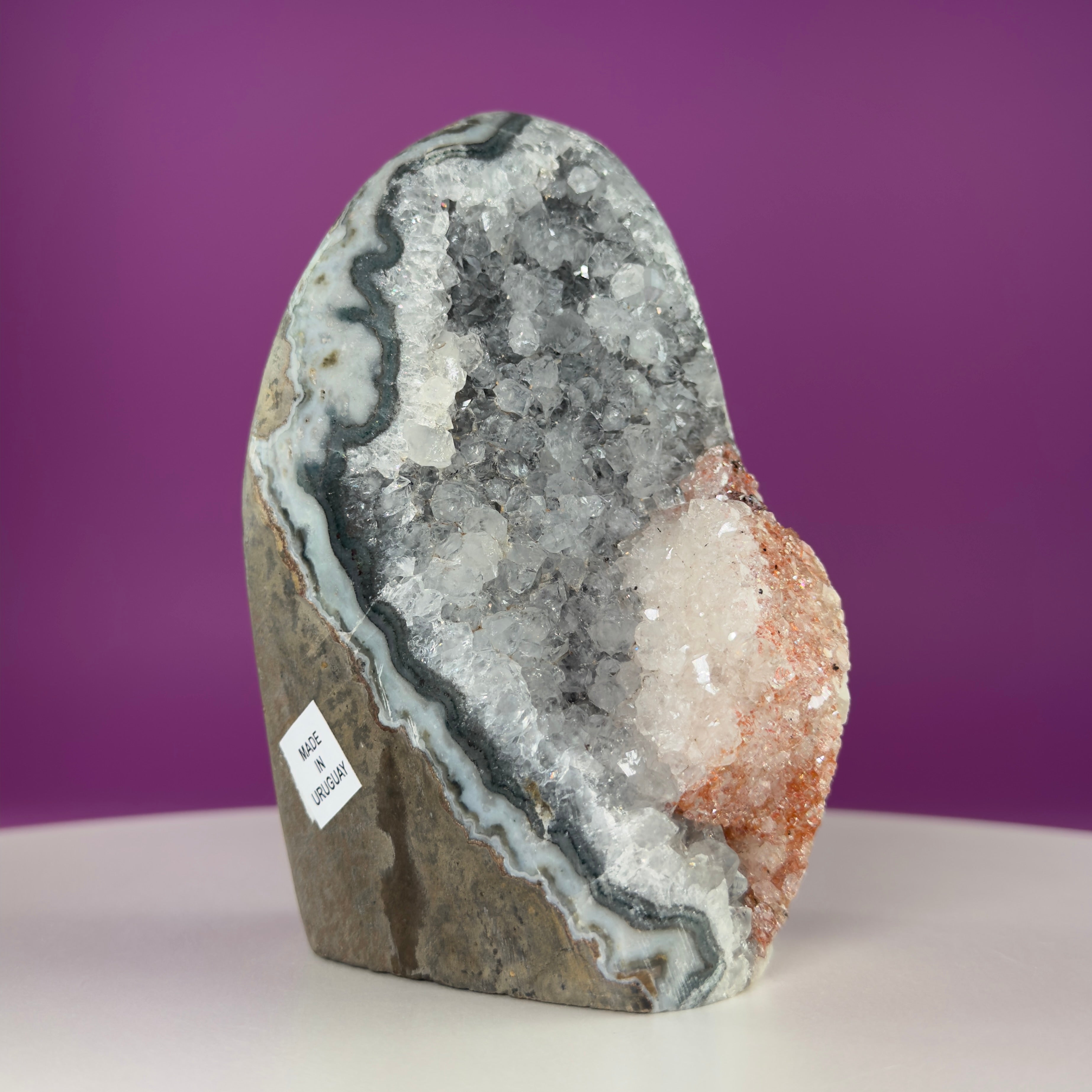 White Amethyst Druzy with Red Calcite from Uruguay – 837g Statement Crystal Specimen