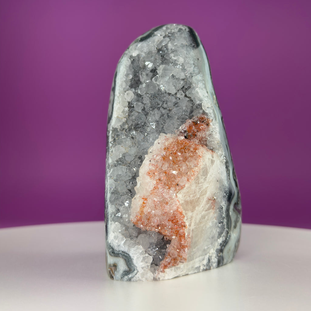 White Amethyst Druzy with Red Calcite from Uruguay – 837g Statement Crystal Specimen