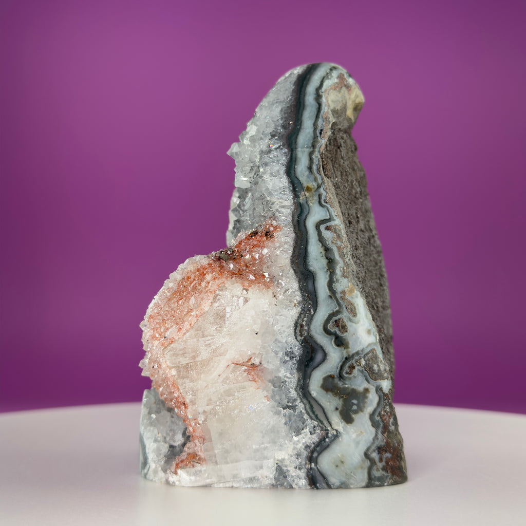 White Amethyst Druzy with Red Calcite from Uruguay – 837g Statement Crystal Specimen