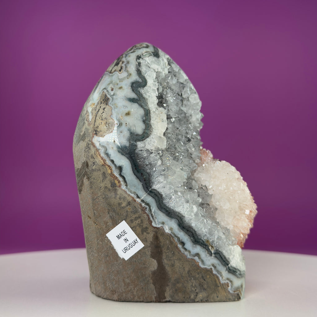 White Amethyst Druzy with Red Calcite from Uruguay – 837g Statement Crystal Specimen