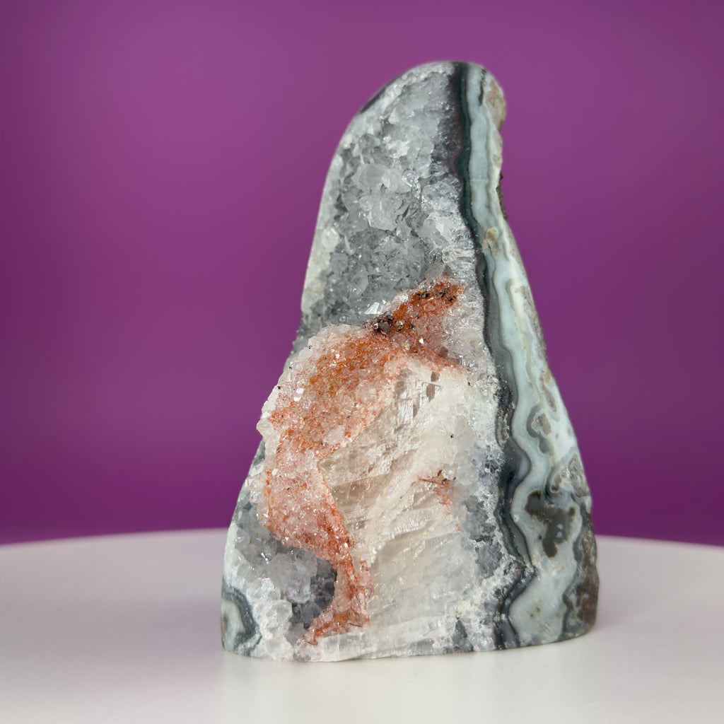 White Amethyst Druzy with Red Calcite from Uruguay – 837g Statement Crystal Specimen