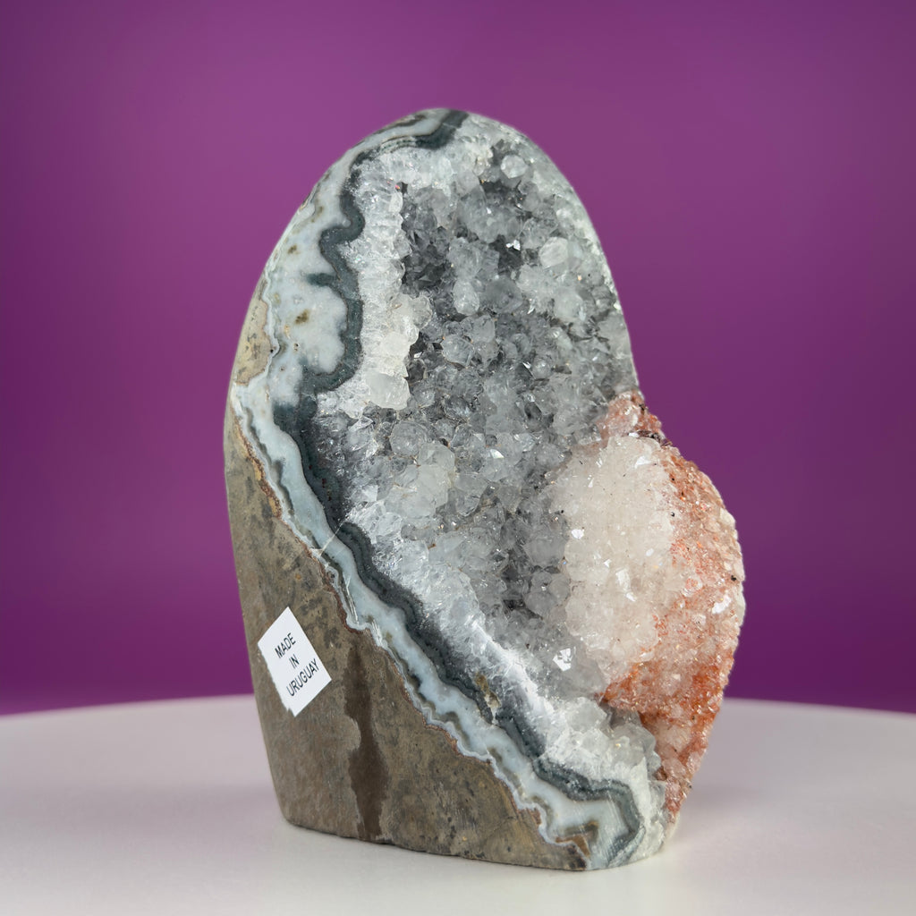 White Amethyst Druzy with Red Calcite from Uruguay – 837g Statement Crystal Specimen