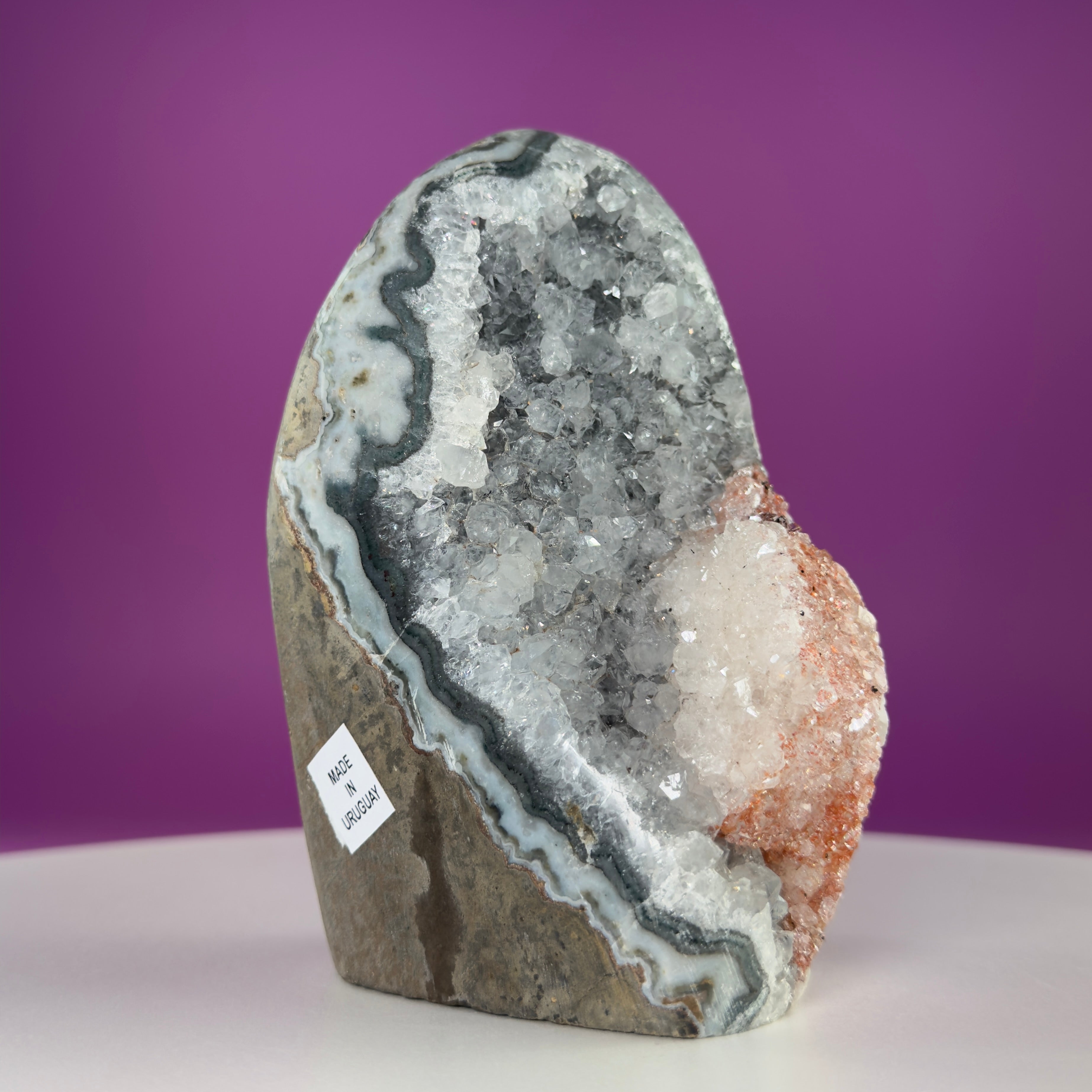 White Amethyst Druzy with Red Calcite from Uruguay – 837g Statement Crystal Specimen