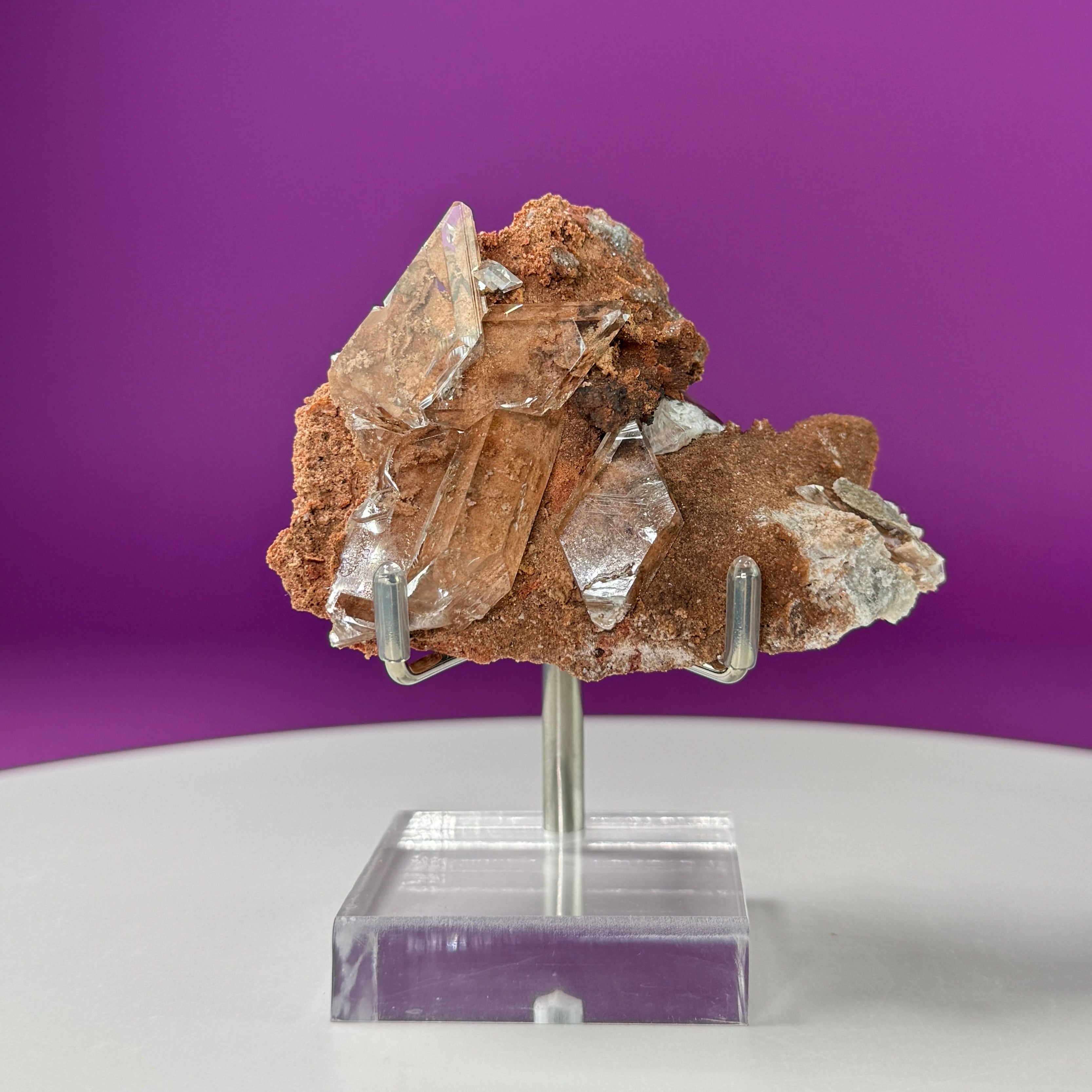 Selenite on Matrix (Bermejillo, Durango, Mexico) (Includes Silver Metal/Acrylic Stand)