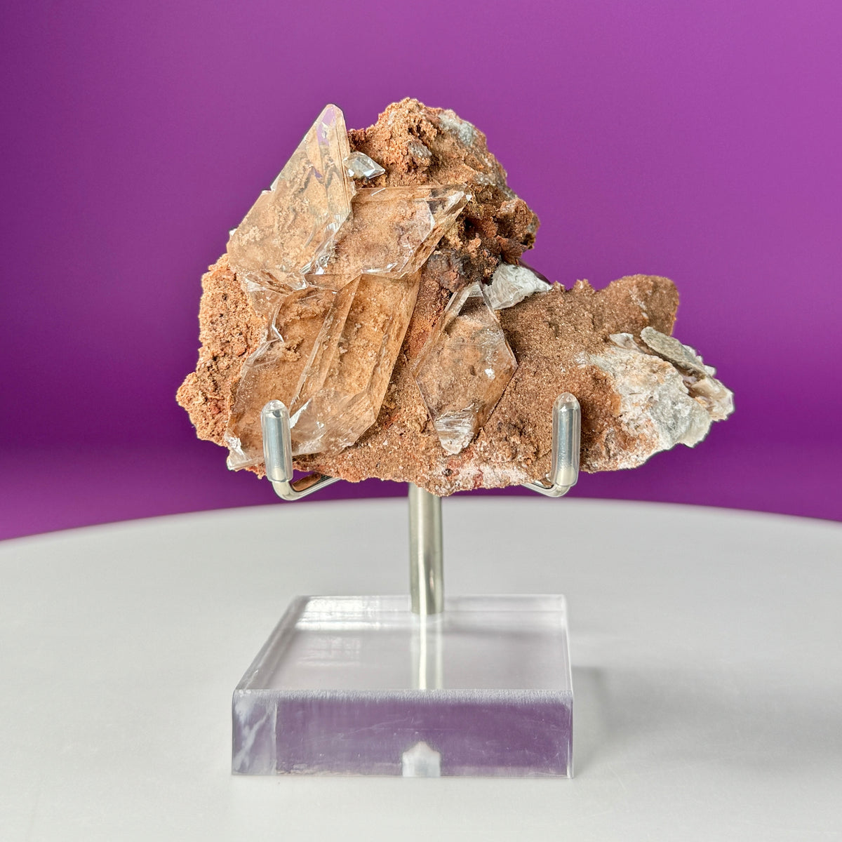 Selenite on Matrix (Bermejillo, Durango, Mexico) (Includes Silver Metal/Acrylic Stand)