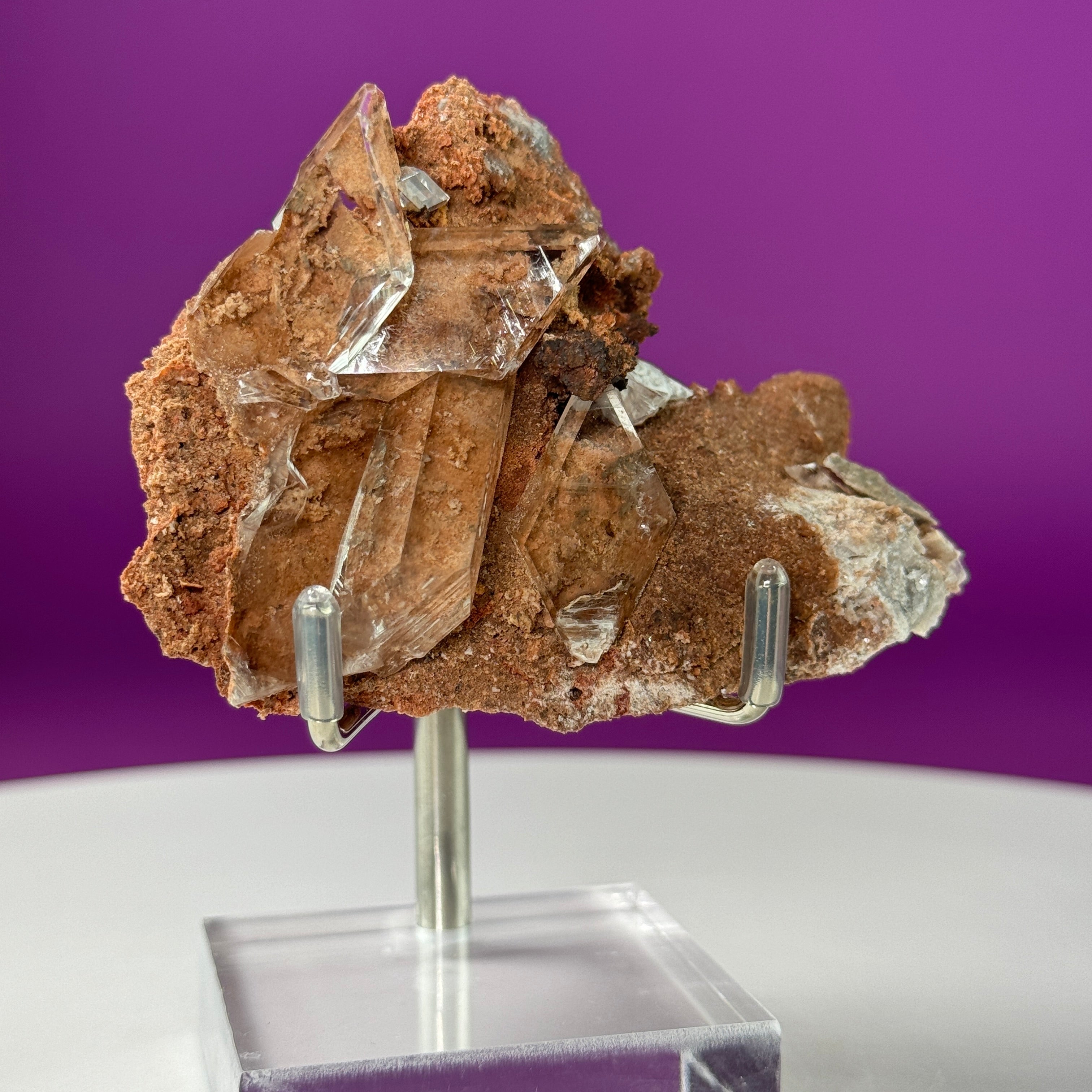 Selenite on Matrix (Bermejillo, Durango, Mexico) (Includes Silver Metal/Acrylic Stand)